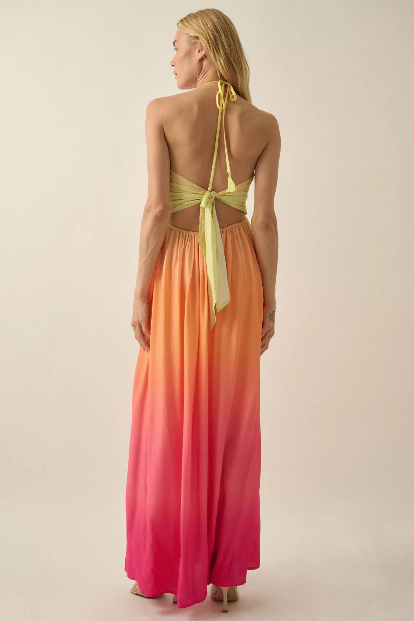 Shades of Summer Ombre Tie-Back Halter Maxi Dress - Image 24