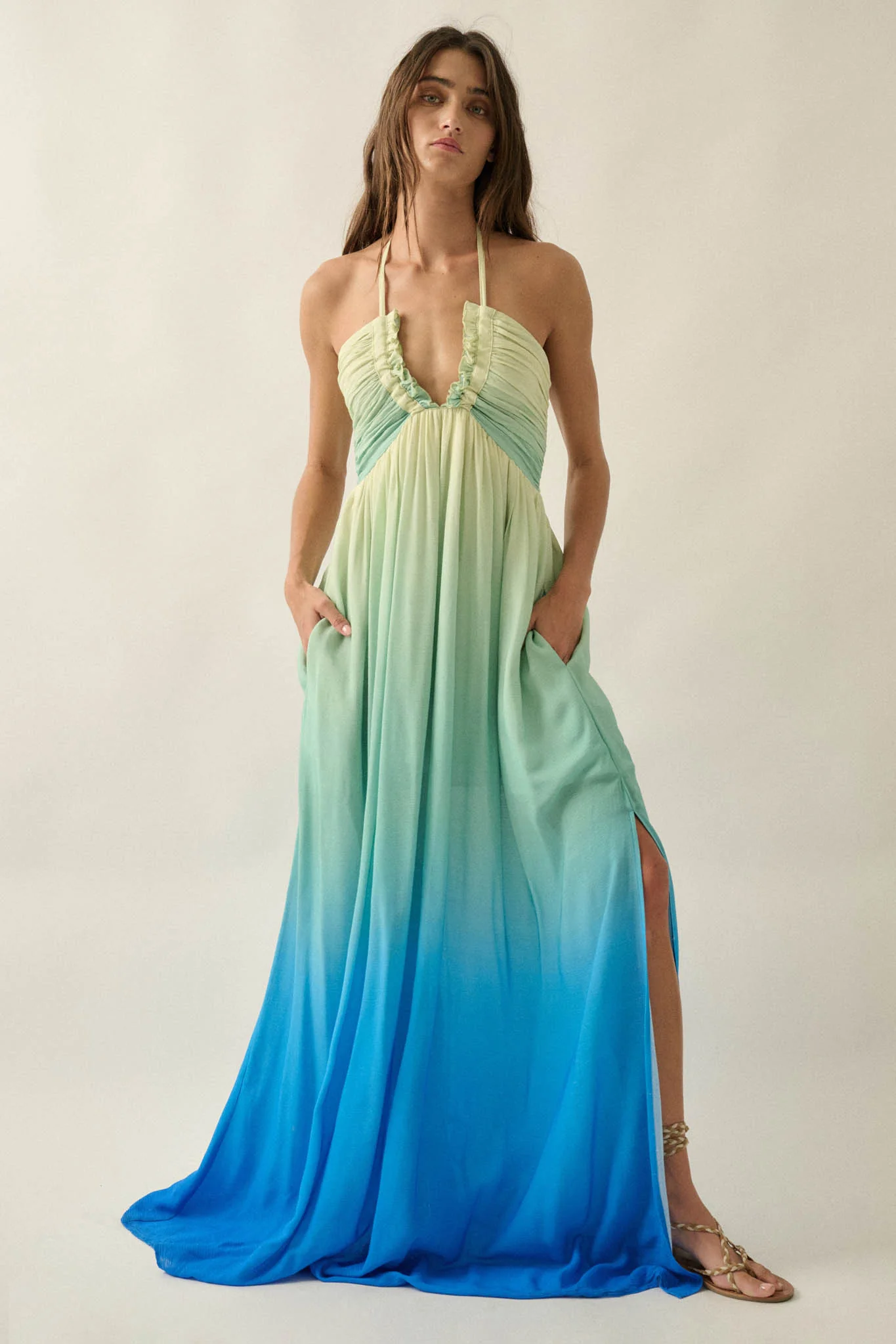 Shades of Summer Ombre Tie-Back Halter Maxi Dress - Image 6