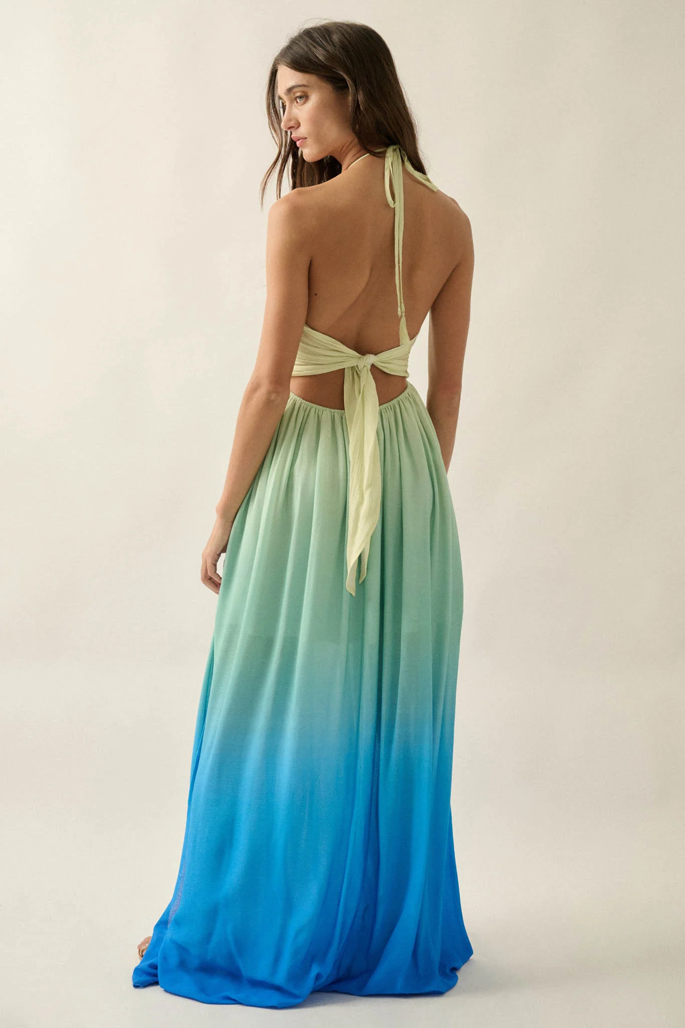 Shades of Summer Ombre Tie-Back Halter Maxi Dress - Image 9