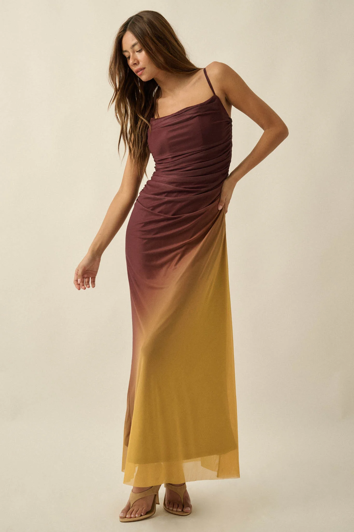 Shades of You Ombre Mesh Ruched Maxi Dress - Image 4