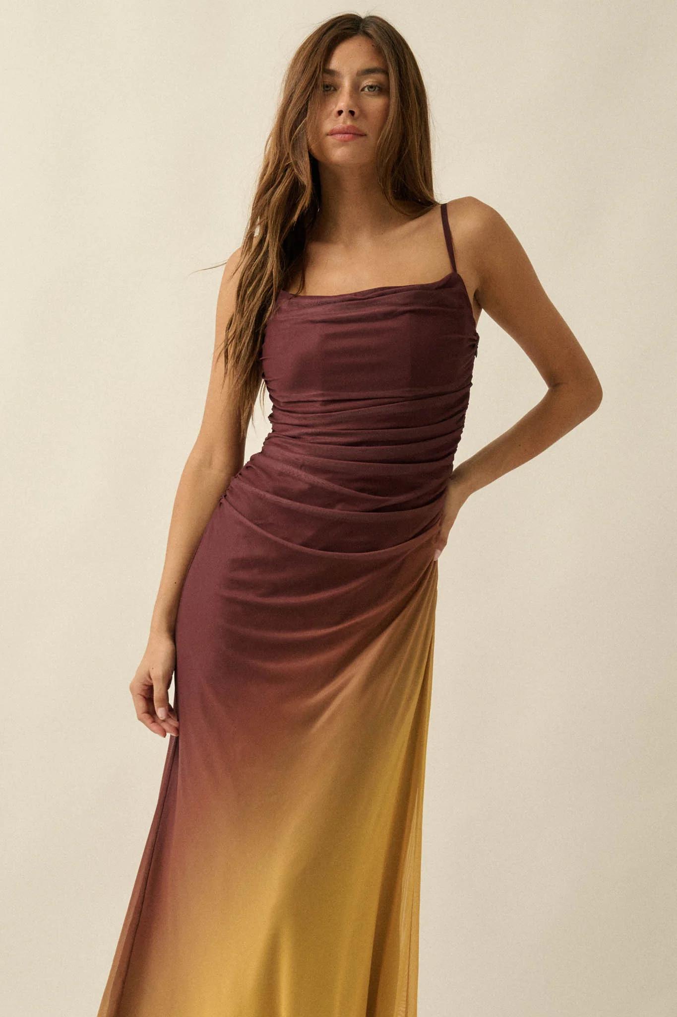 Shades of You Ombre Mesh Ruched Maxi Dress - Image 5