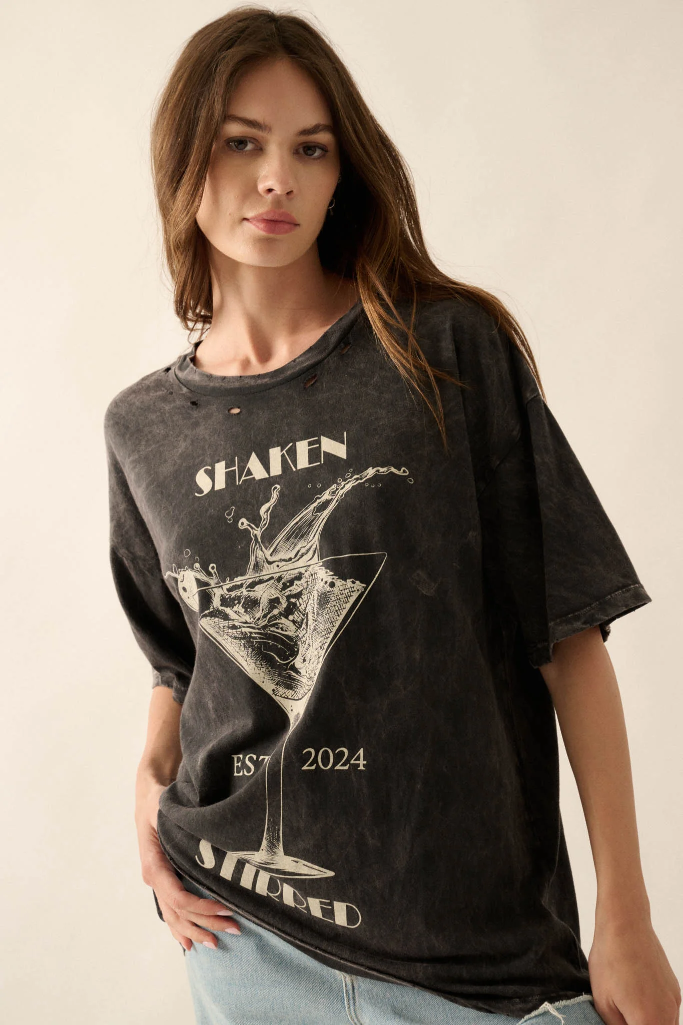 Shaken & Stirred Martini Distressed Graphic Tee