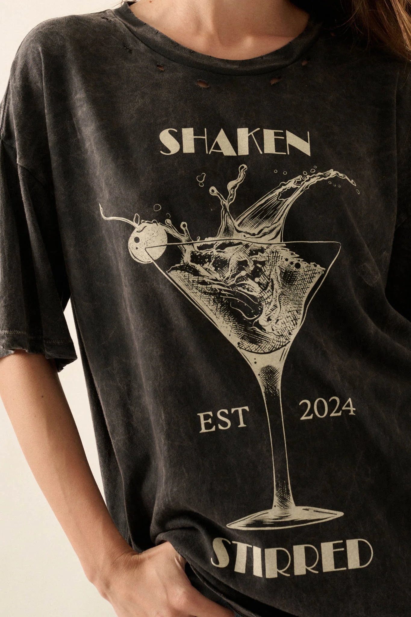 Shaken & Stirred Martini Distressed Graphic Tee - Image 2