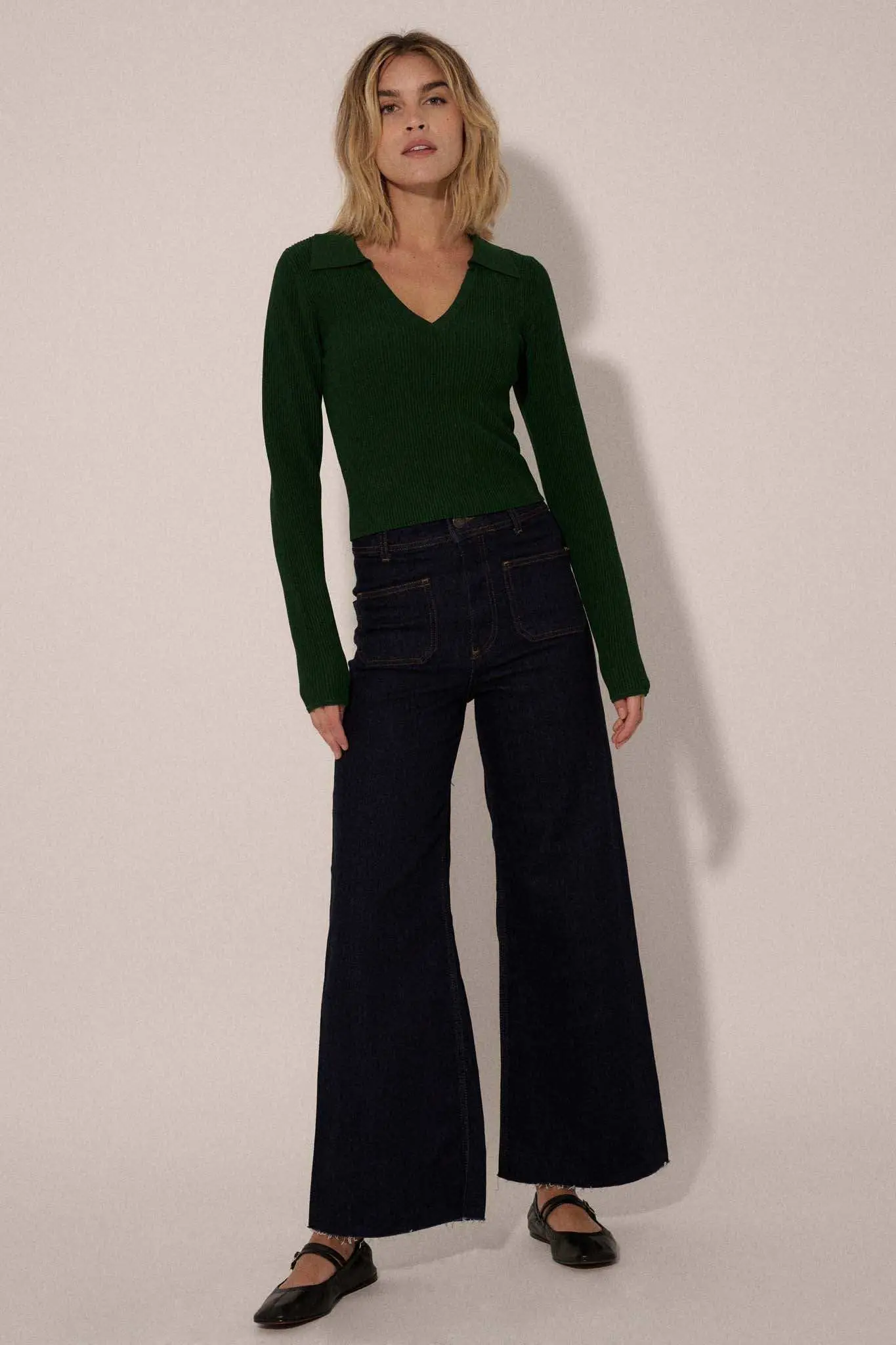 Shaper Fit Collared Long-Sleeve Rib-Knit Top - Image 9