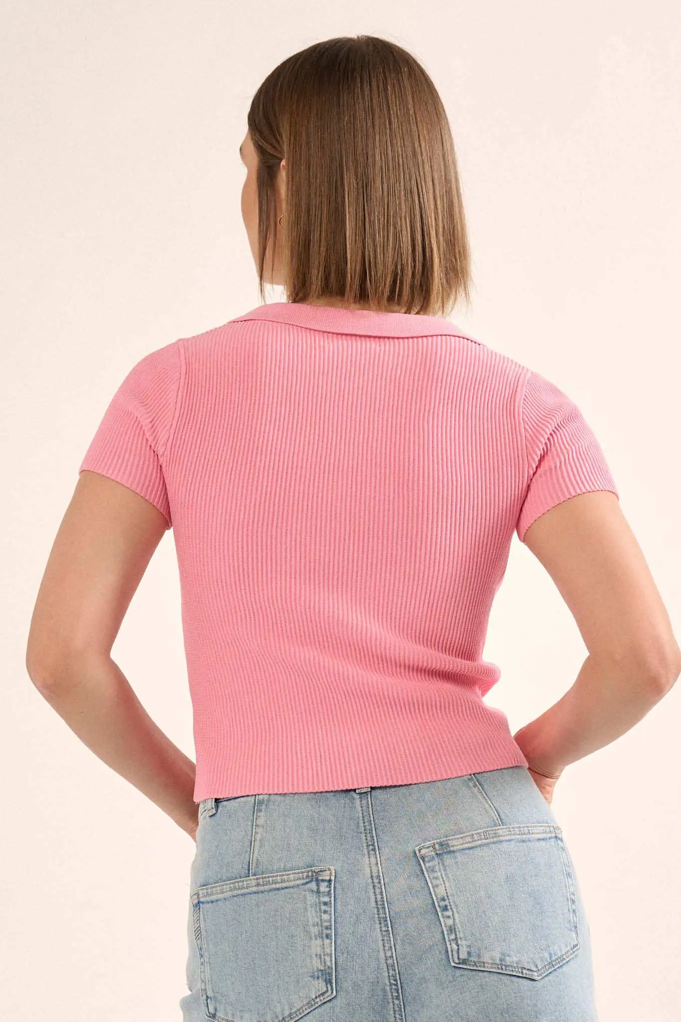 Shaper Fit Collared Rib-Knit Button-Front Top - Image 18