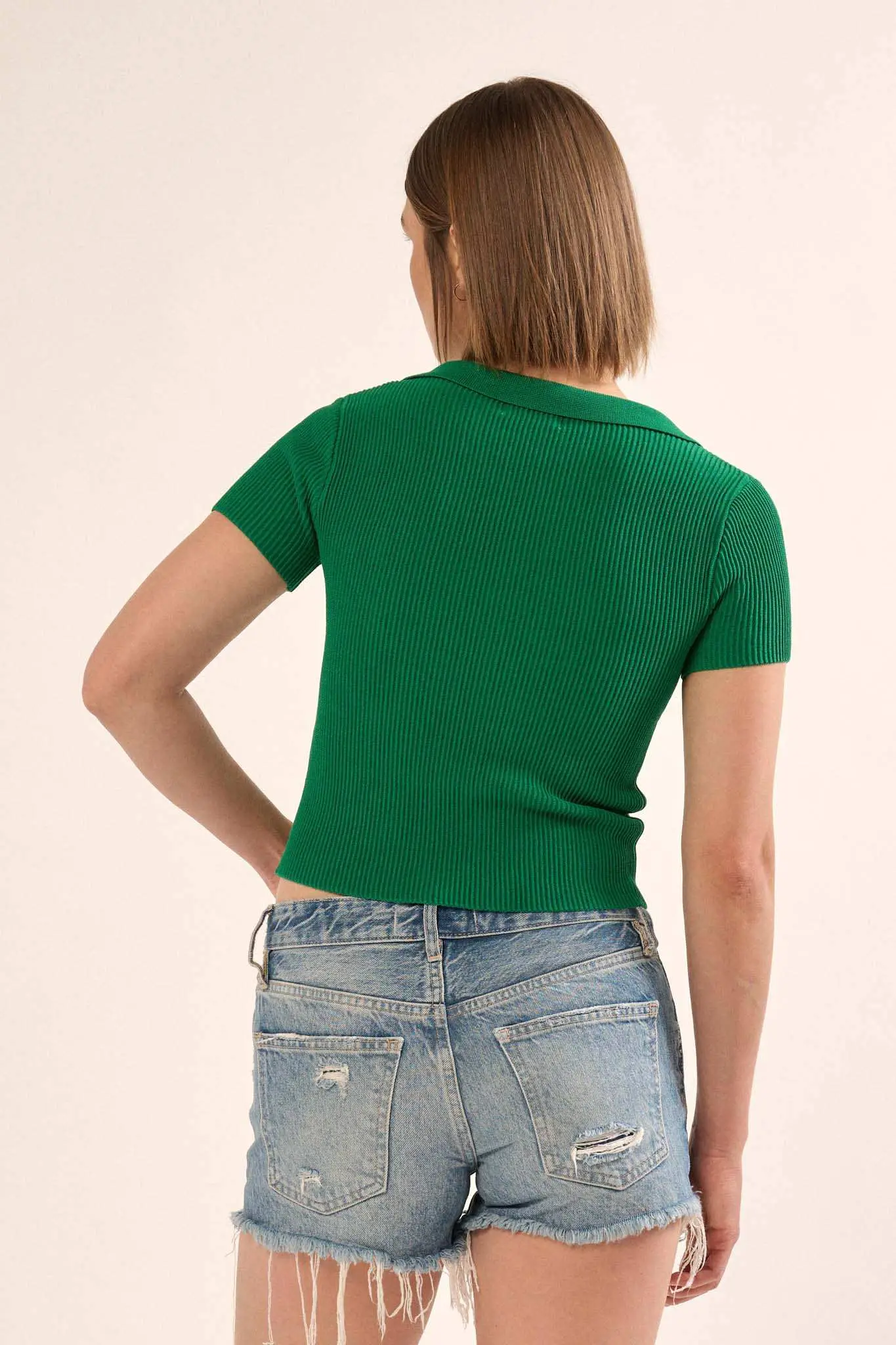 Shaper Fit Collared Rib-Knit Button-Front Top - Image 23