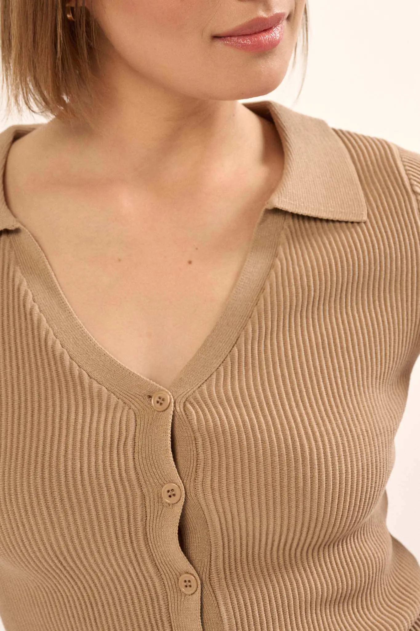 Shaper Fit Collared Rib-Knit Button-Front Top - Image 25