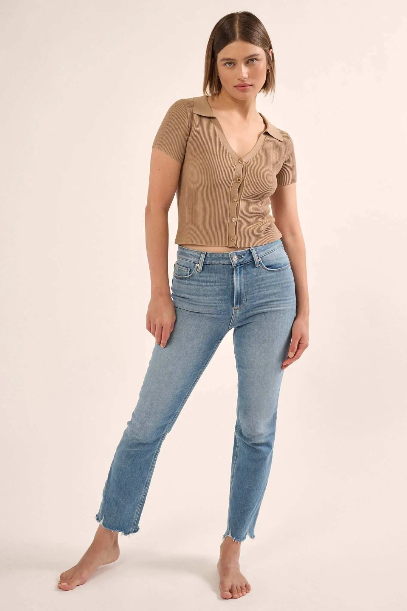 Shaper Fit Collared Rib-Knit Button-Front Top - Image 26