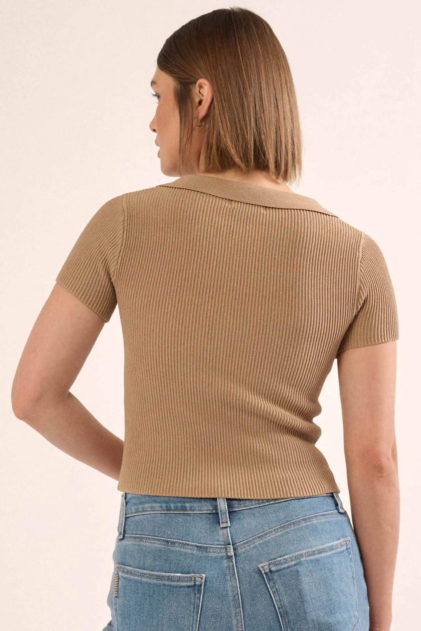 Shaper Fit Collared Rib-Knit Button-Front Top - Image 28