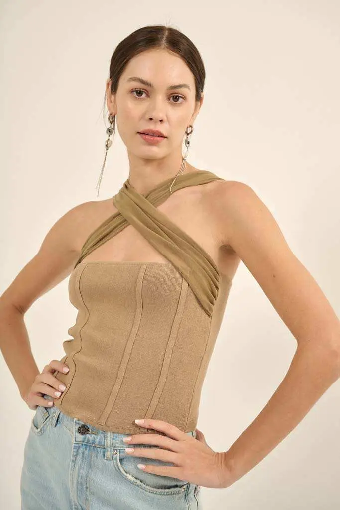 Shaper Fit Cross-Front Rib-Knit Corset Top - Image 11