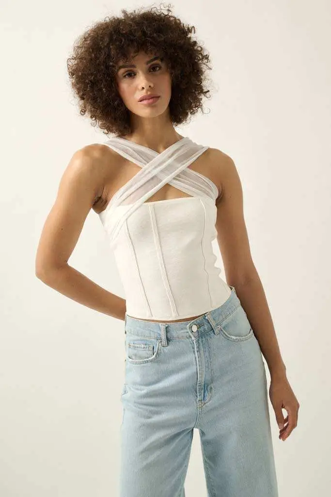 Shaper Fit Cross-Front Rib-Knit Corset Top - Image 3