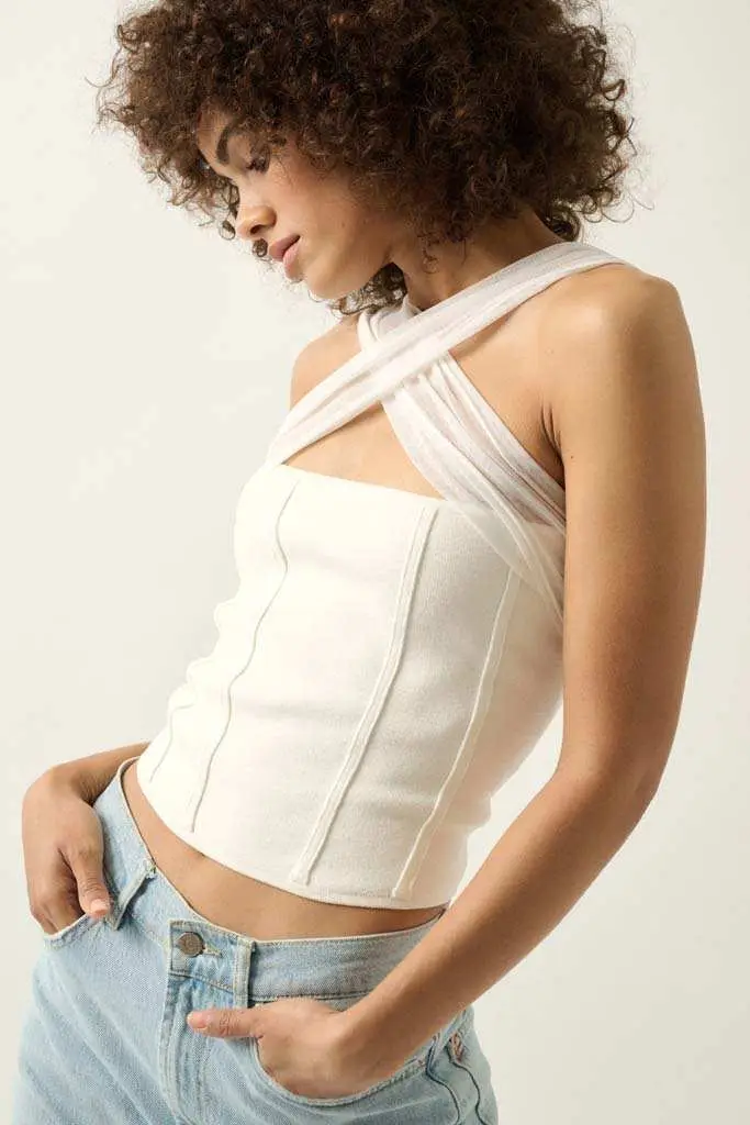 Shaper Fit Cross-Front Rib-Knit Corset Top - Image 6