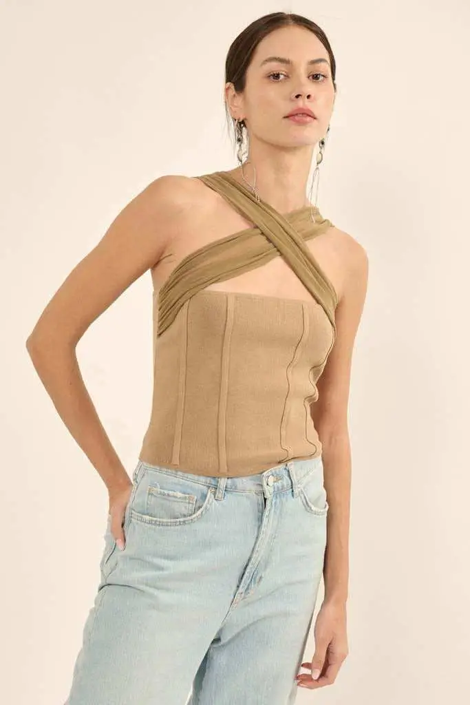 Shaper Fit Cross-Front Rib-Knit Corset Top - Image 7