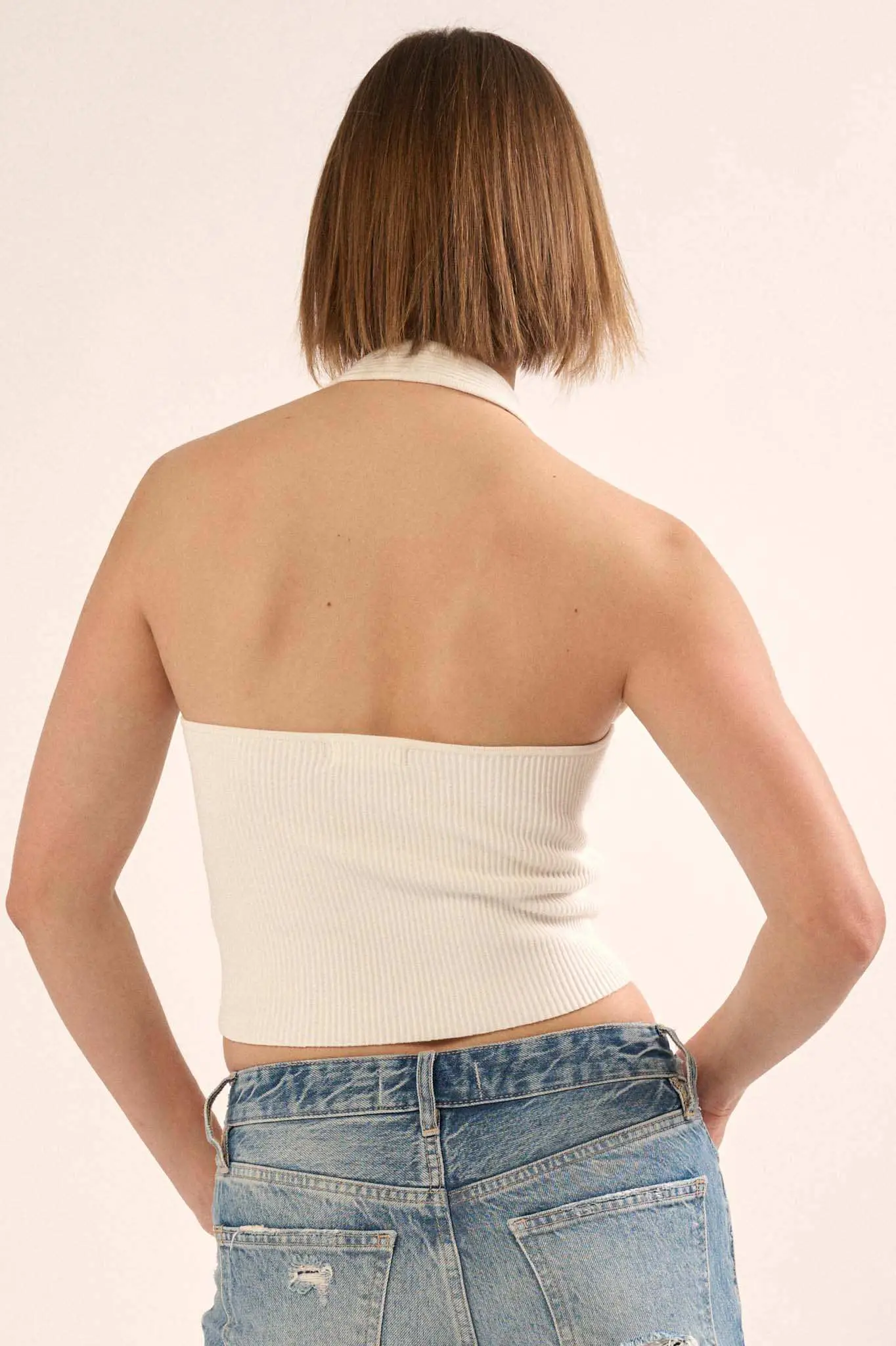 Shaper Fit Halter Rib-Knit Open-Back Tank Top - Image 13