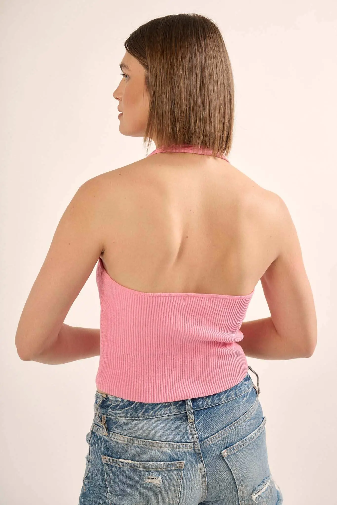 Shaper Fit Halter Rib-Knit Open-Back Tank Top - Image 5