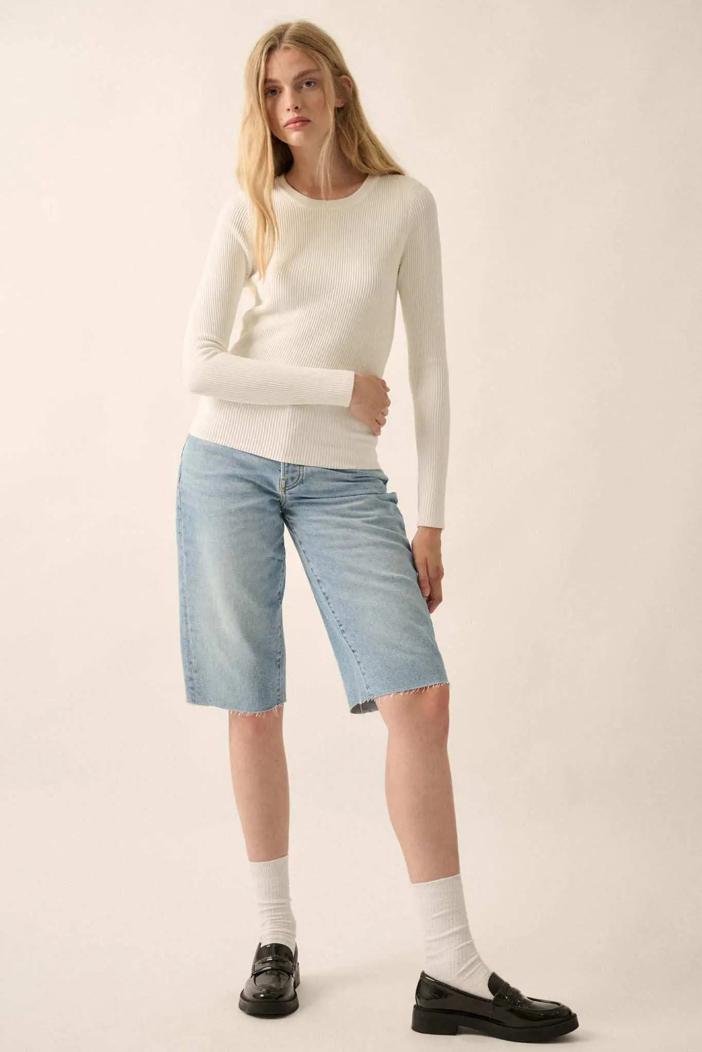 Shaper Fit Long-Sleeve Ribbed Knit Top - Image 3