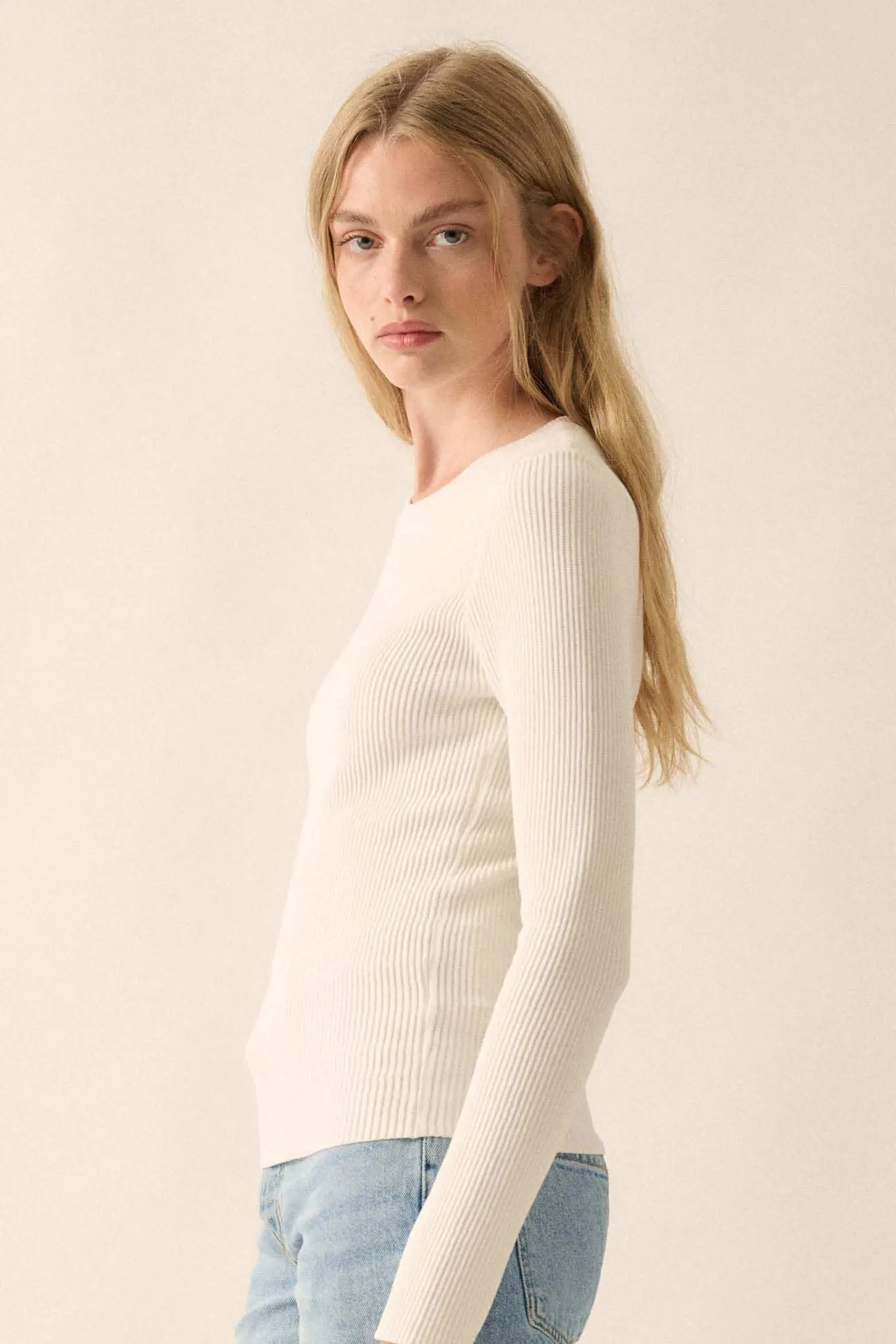 Shaper Fit Long-Sleeve Ribbed Knit Top - Image 5