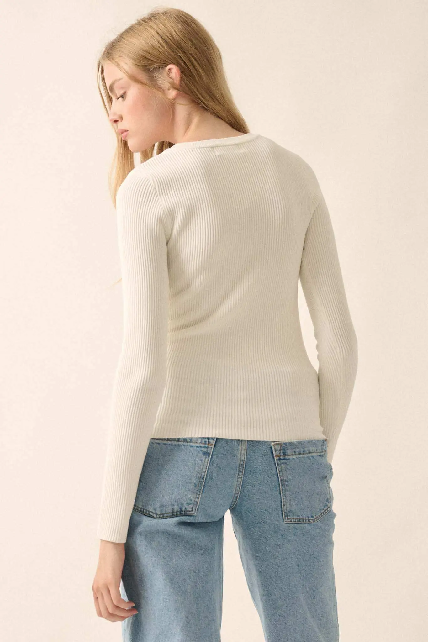 Shaper Fit Long-Sleeve Ribbed Knit Top - Image 6