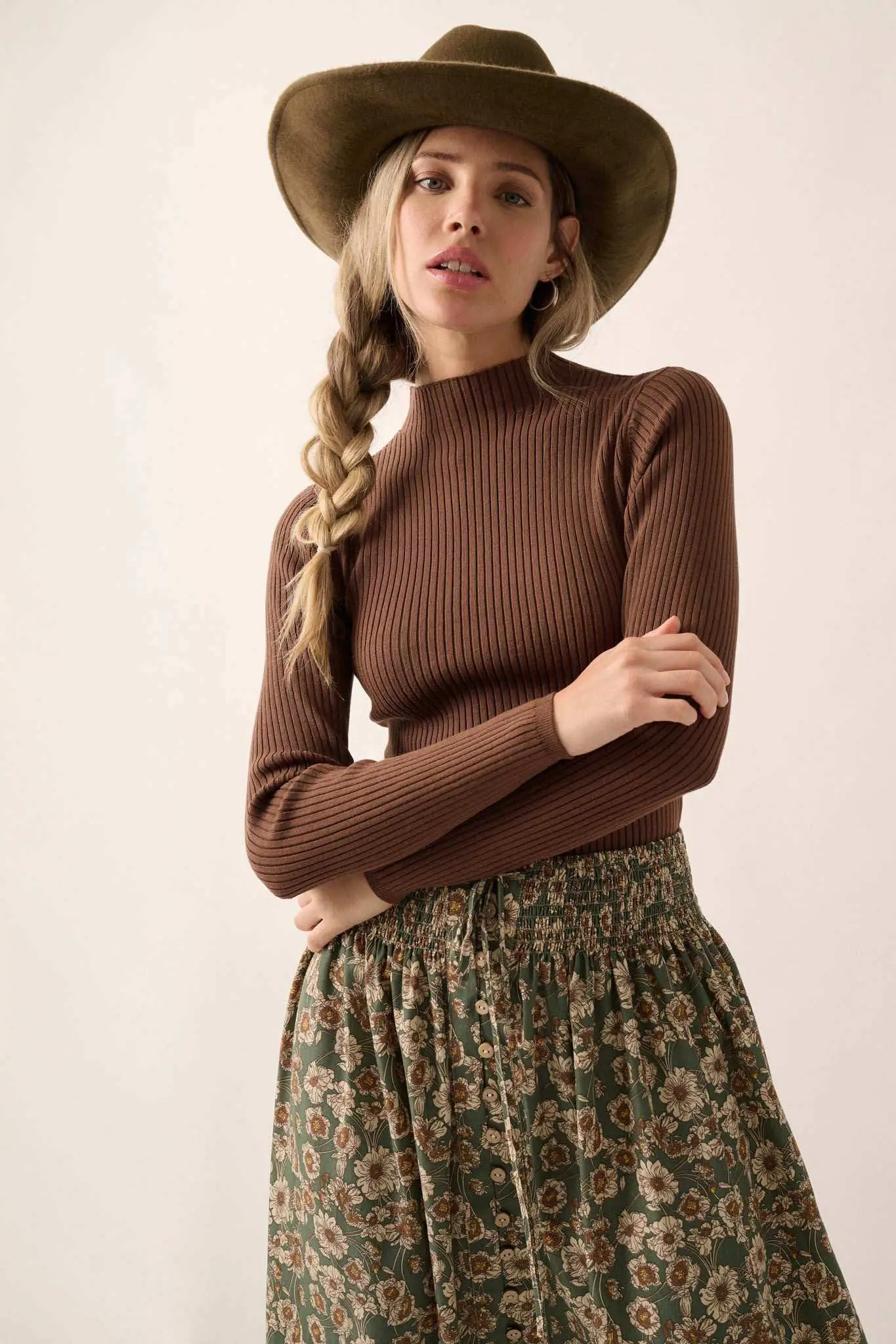 Shaper Fit Mock Neck Long-Sleeve Rib-Knit Top - Image 16