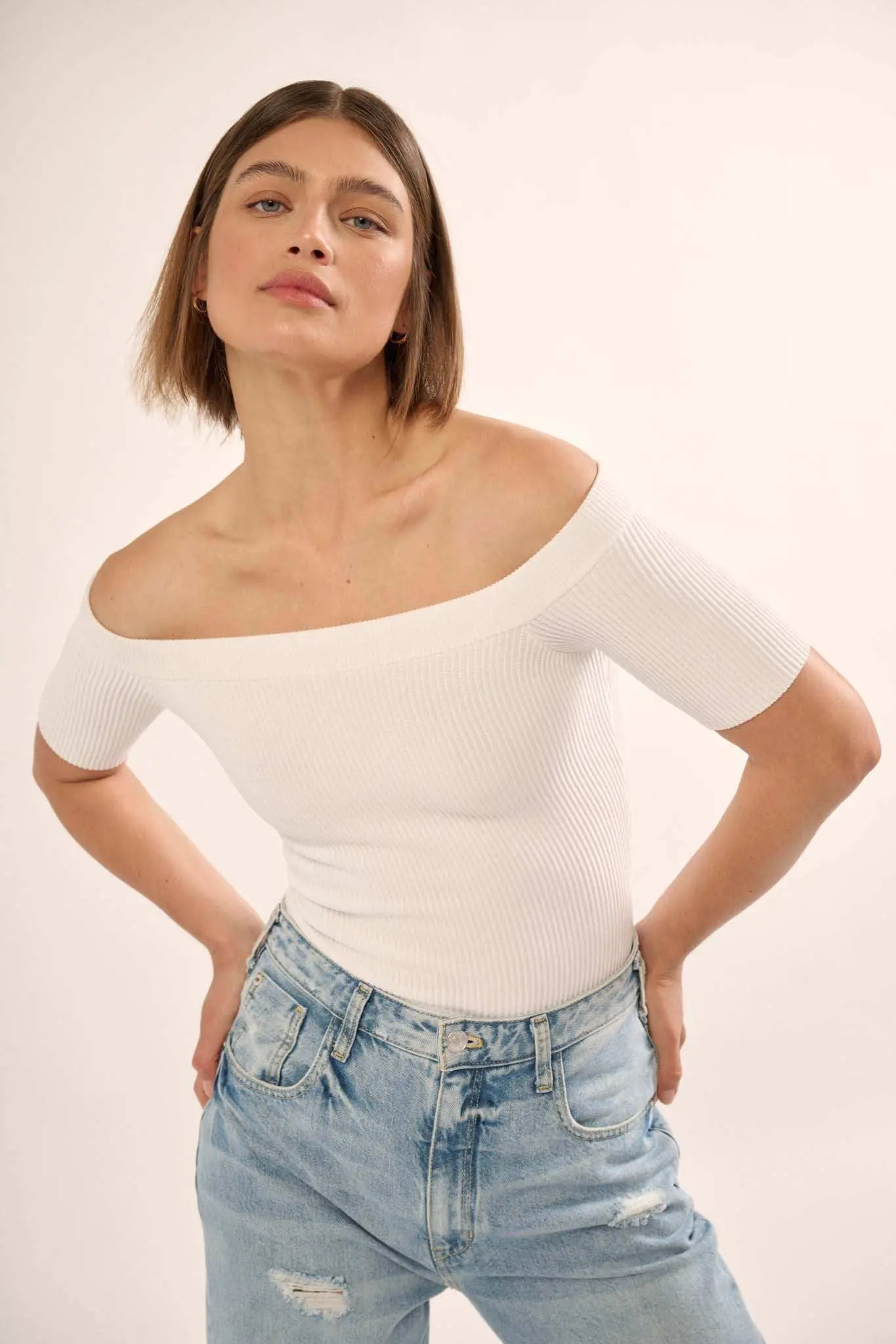 Shaper Fit Off-Shoulder Rib-Knit Bodysuit - Image 5