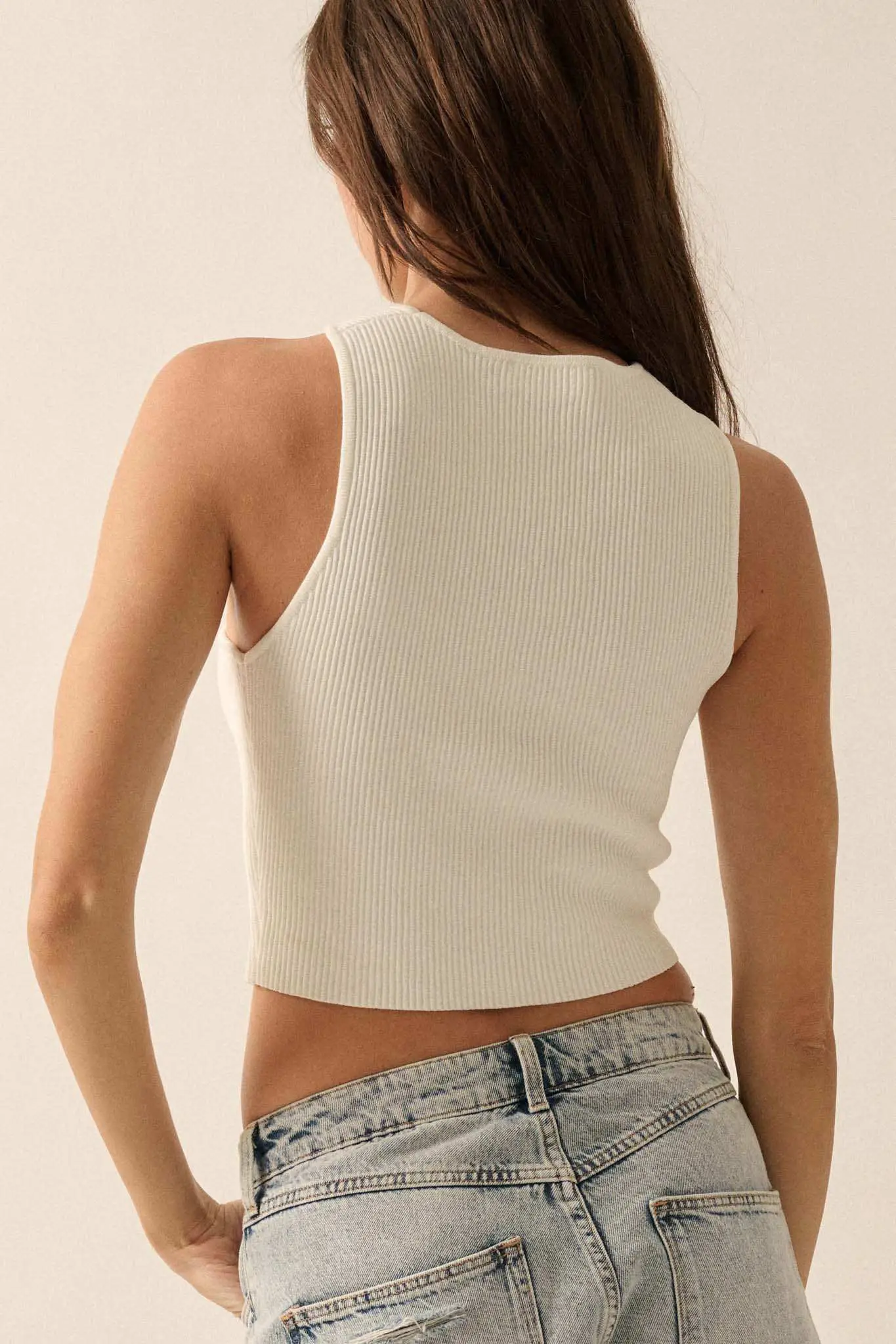 Shaper Fit Rib-Knit Asymmetrical Cropped Tank Top - Image 10