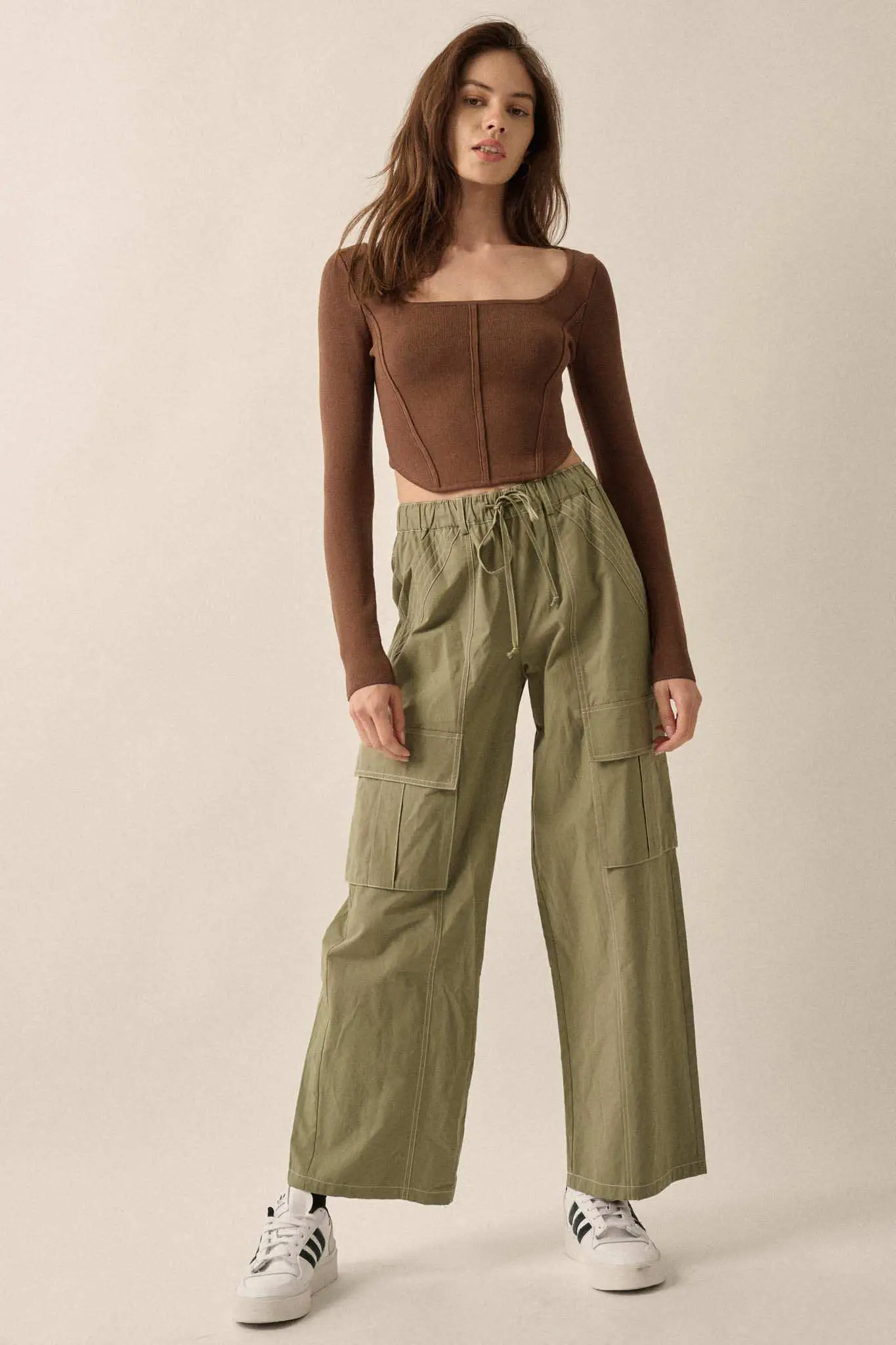 Shaper Fit Rib-Knit Cropped Long-Sleeve Corset Top - Image 10