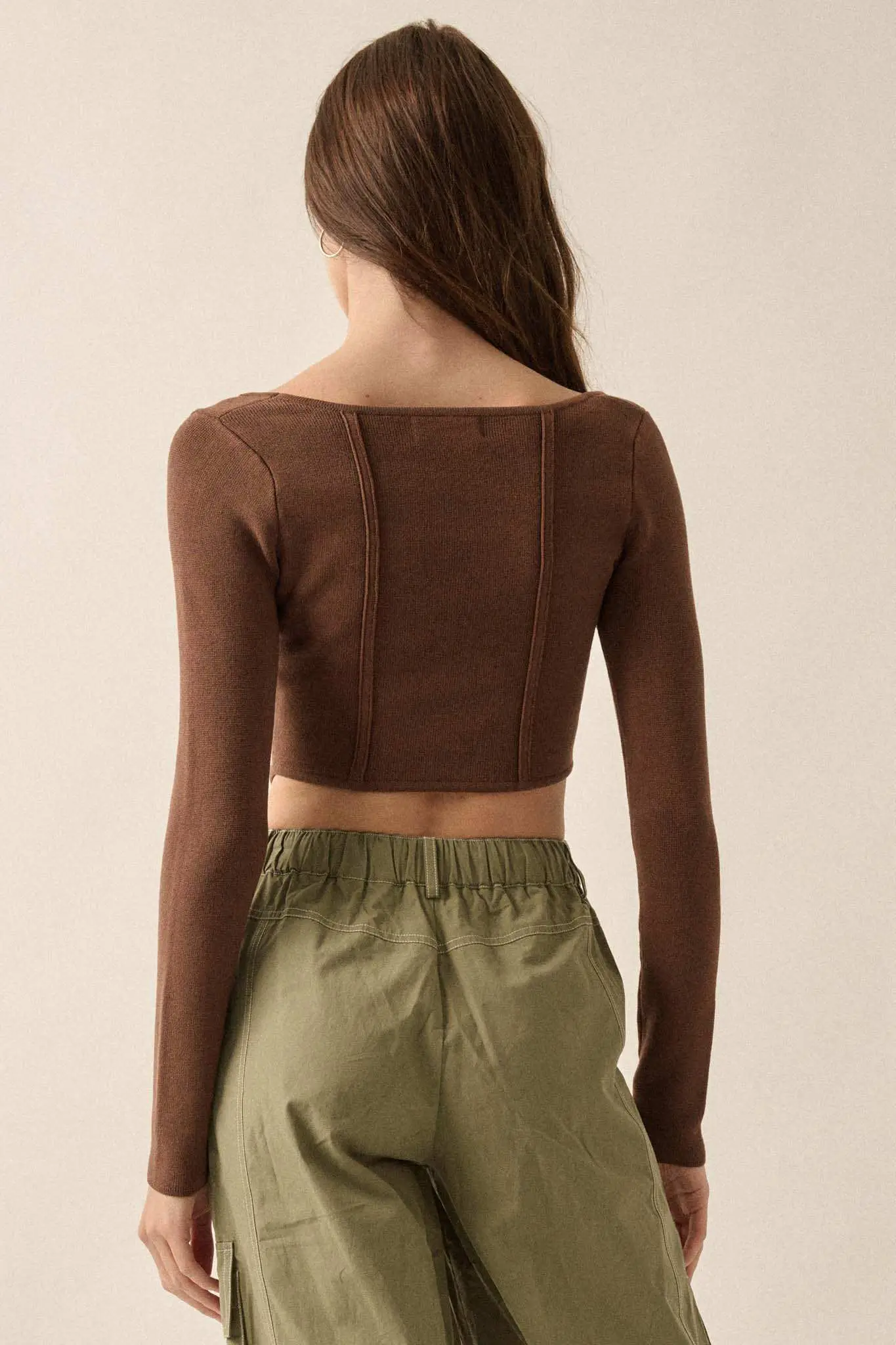 Shaper Fit Rib-Knit Cropped Long-Sleeve Corset Top - Image 12
