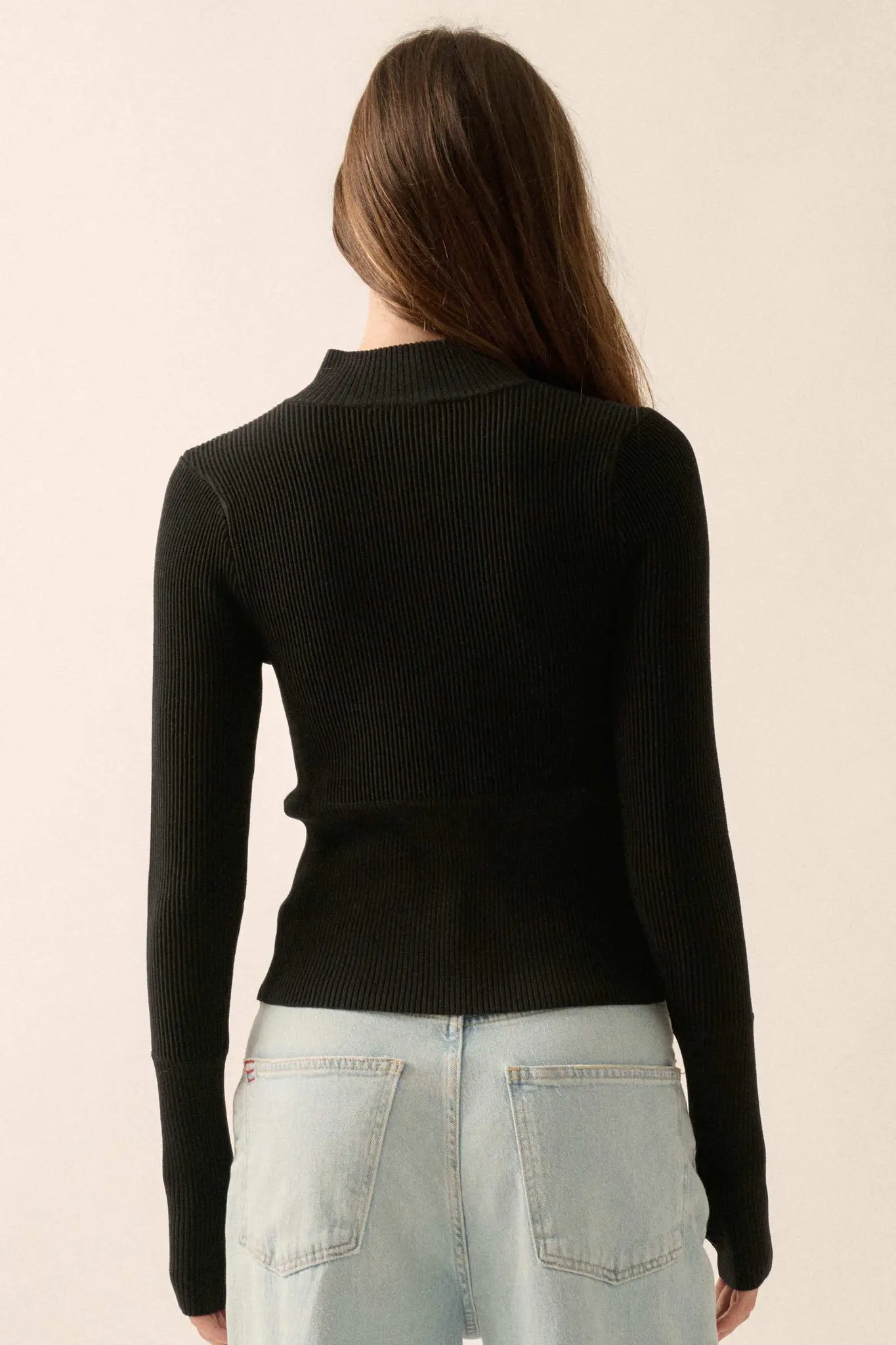 Shaper Fit Rib-Knit Half-Zip Thumbhole Top - Image 18