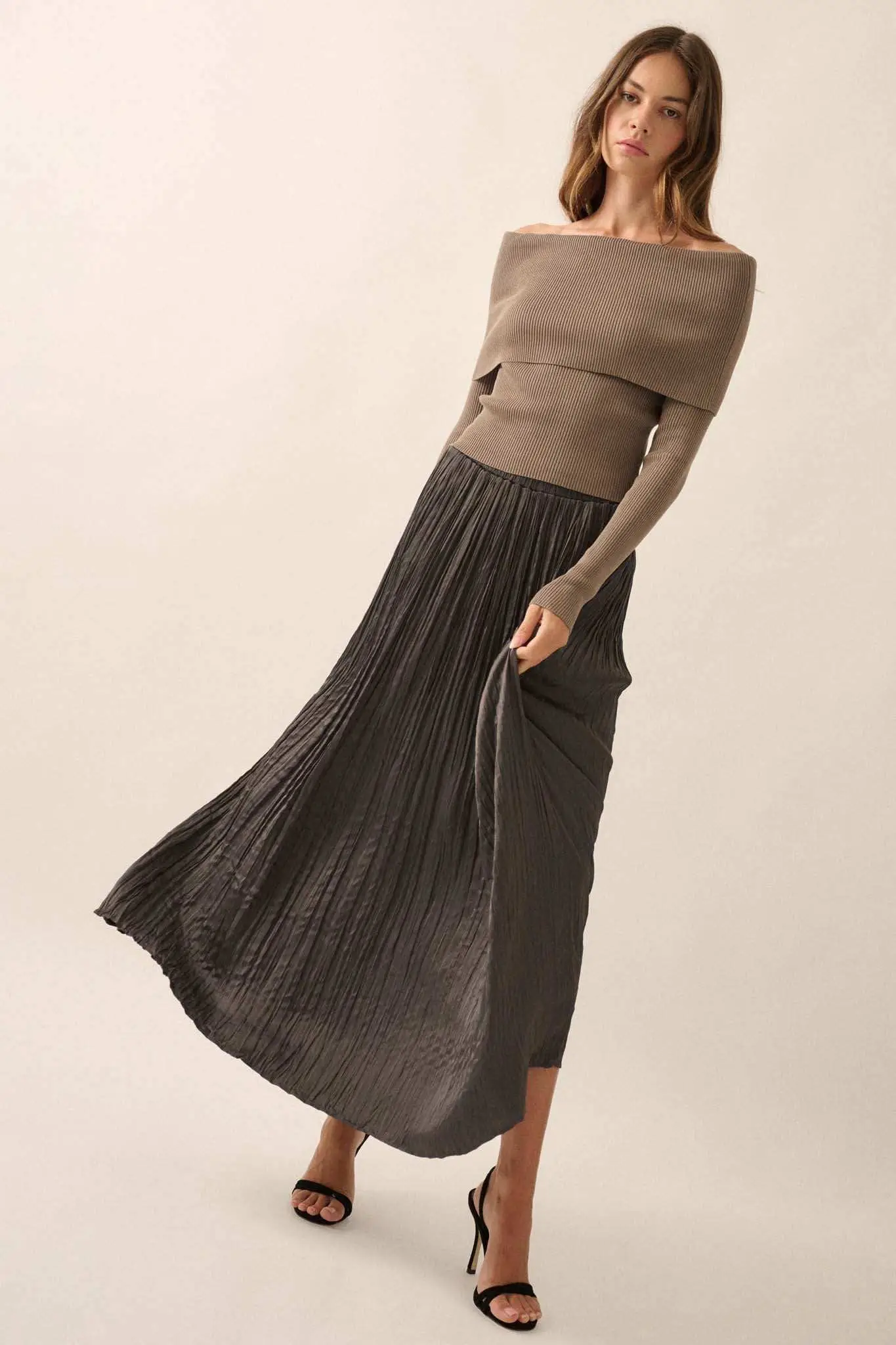 Shaper Fit Rib-Knit Off-Shoulder Foldover Top - Image 11