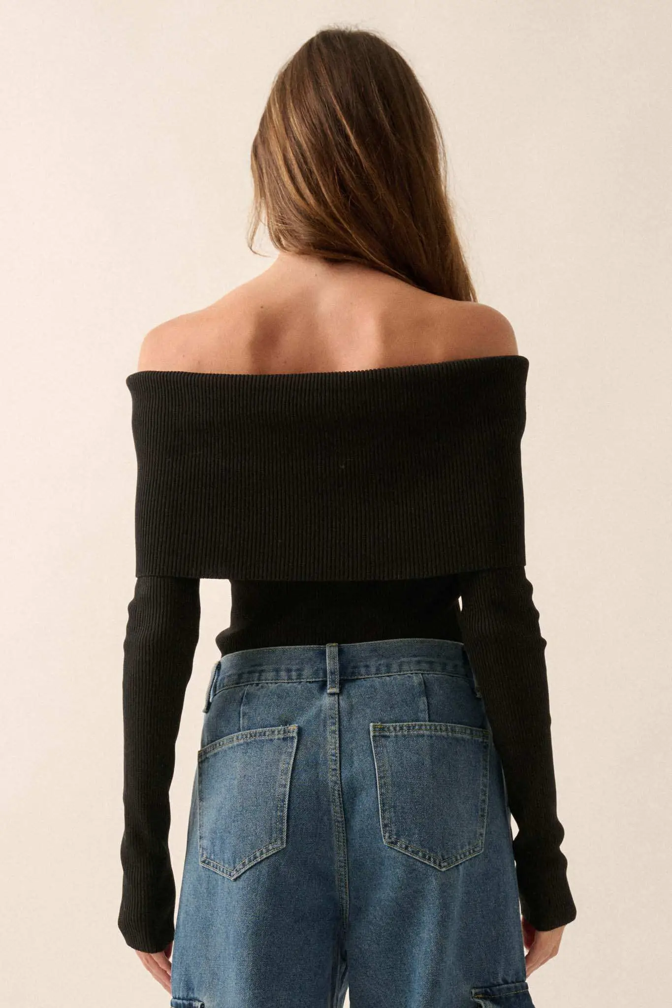 Shaper Fit Rib-Knit Off-Shoulder Foldover Top - Image 8
