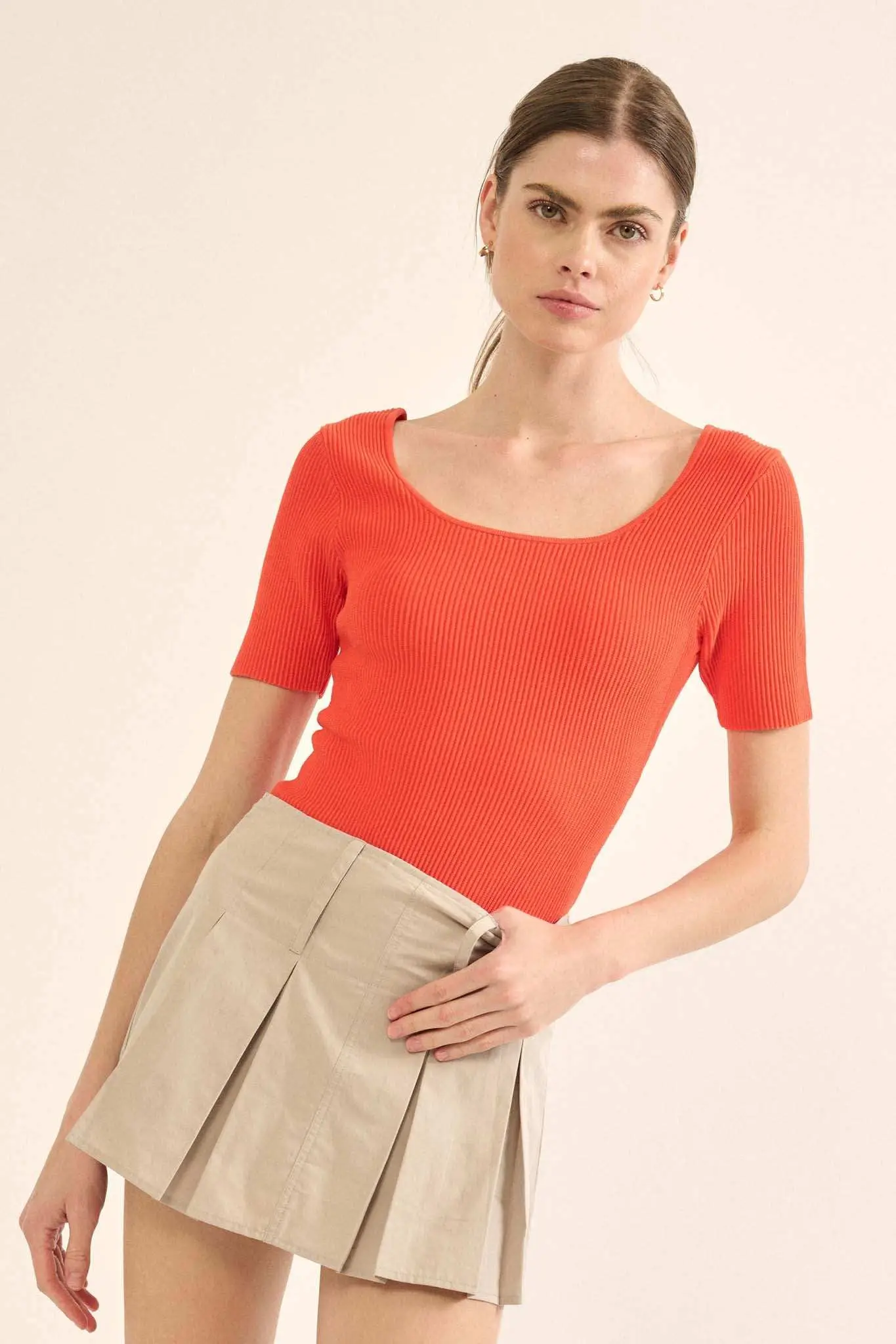 Shaper Fit Scoopneck Rib-Knit Short-Sleeve Bodysuit - Image 10