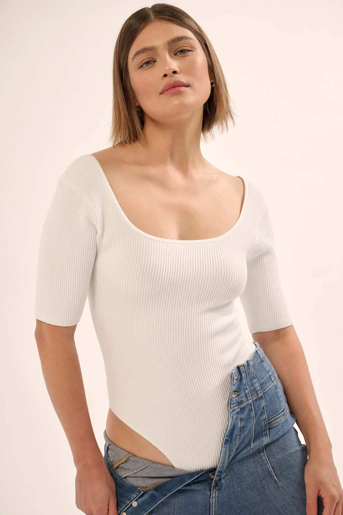 Shaper Fit Scoopneck Rib-Knit Short-Sleeve Bodysuit - Image 20
