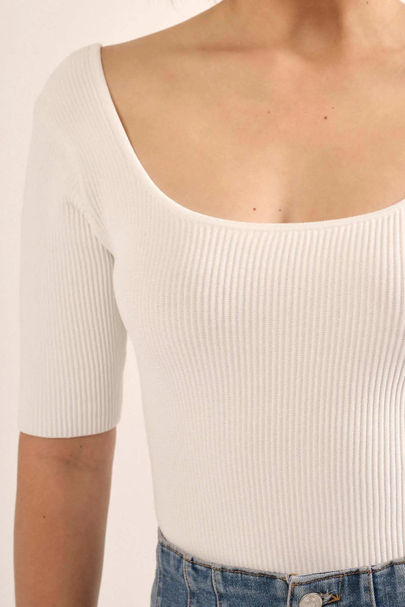 Shaper Fit Scoopneck Rib-Knit Short-Sleeve Bodysuit - Image 21