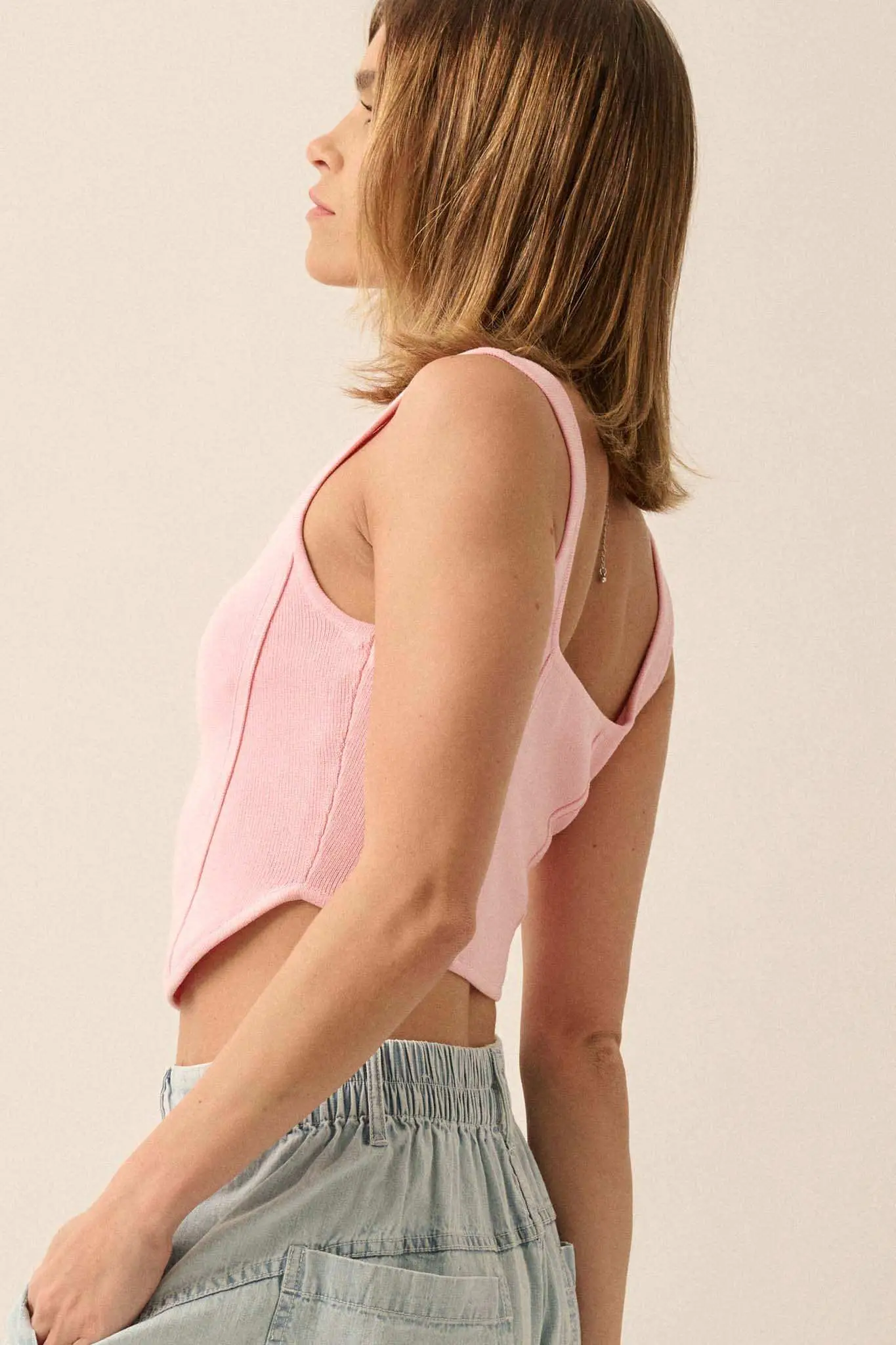 Shaper Fit Square Neck Rib-Knit Corset Tank Top - Image 11