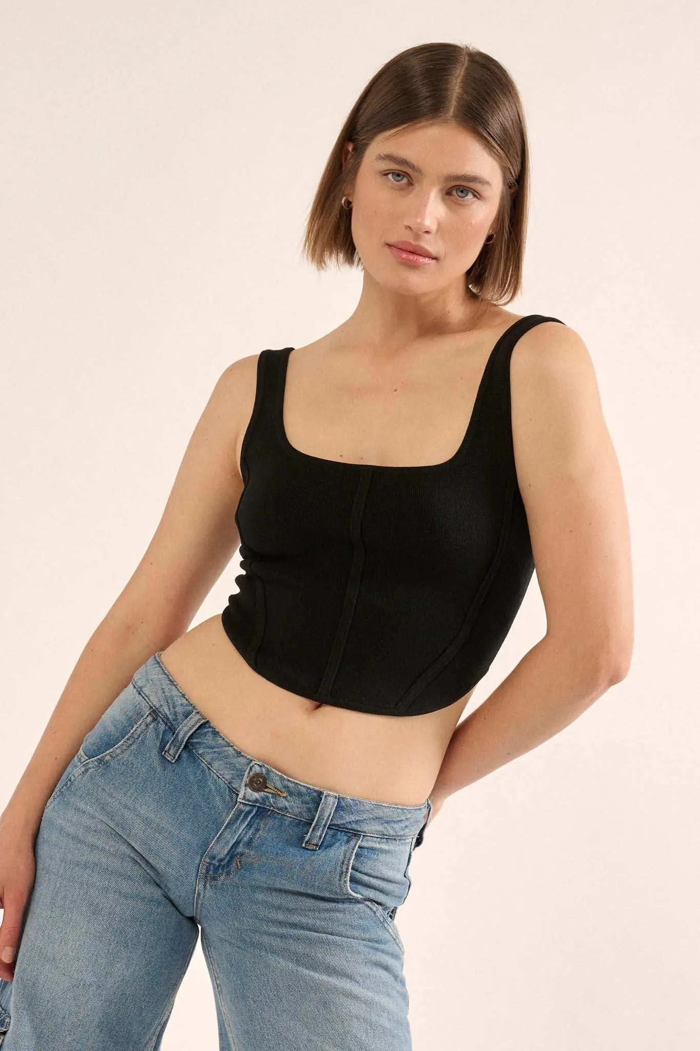 Shaper Fit Square Neck Rib-Knit Corset Tank Top - Image 19