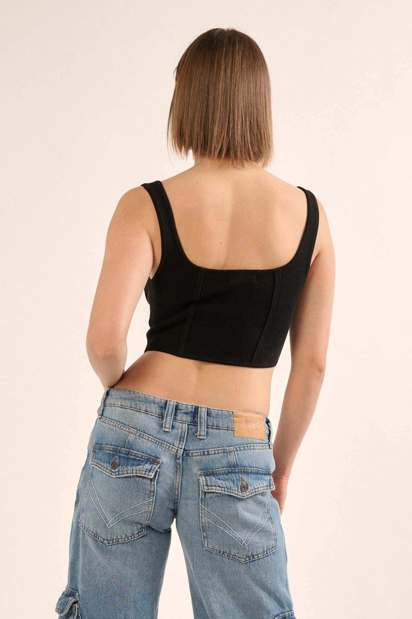 Shaper Fit Square Neck Rib-Knit Corset Tank Top - Image 23