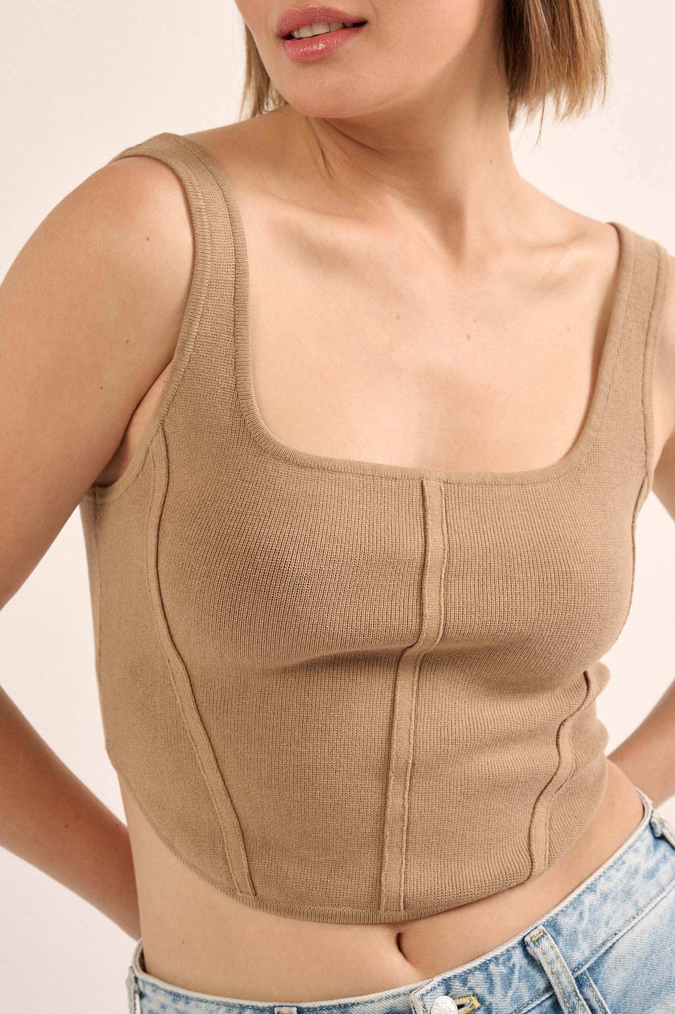 Shaper Fit Square Neck Rib-Knit Corset Tank Top - Image 25