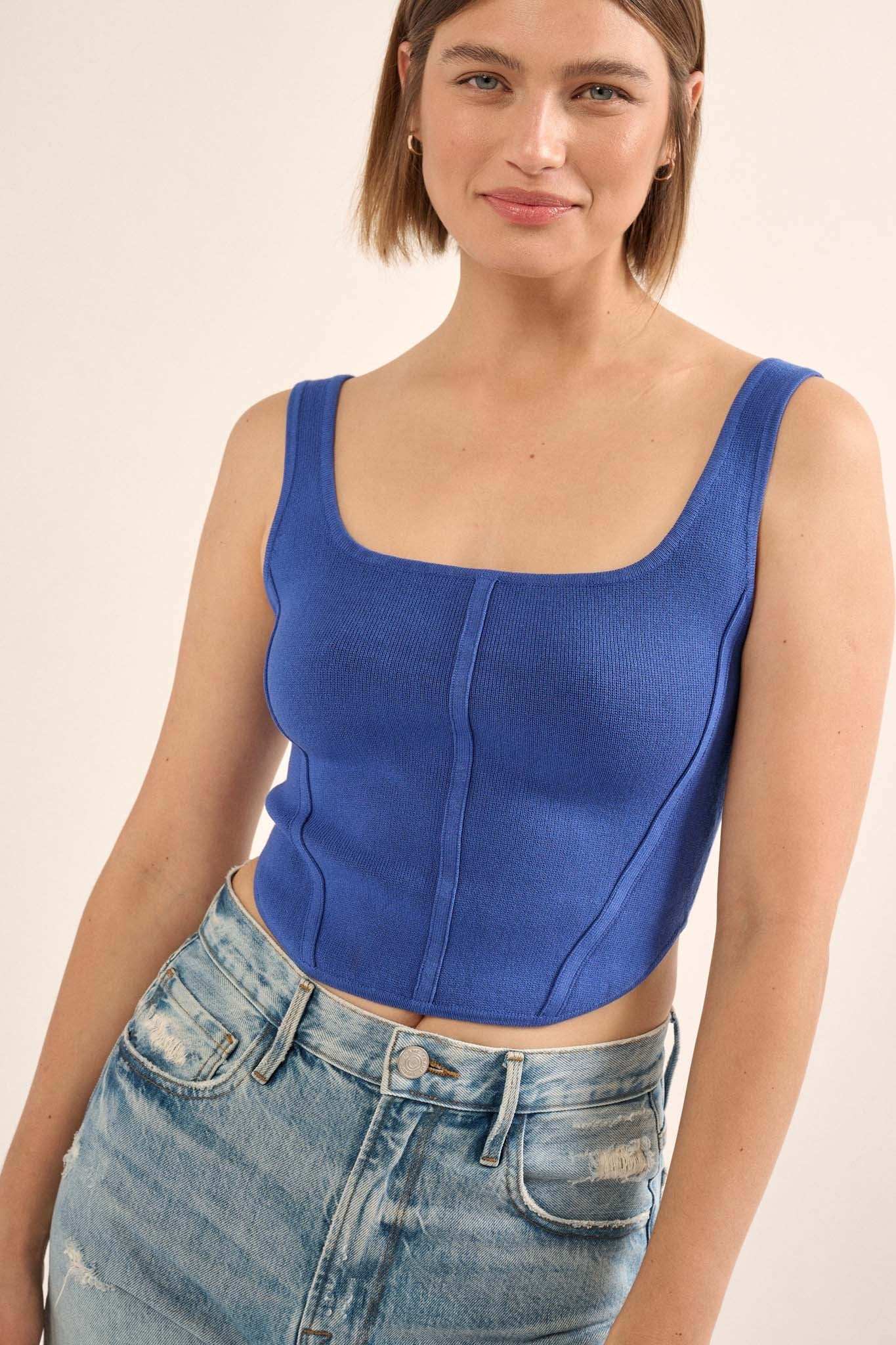 Shaper Fit Square Neck Rib-Knit Corset Tank Top - Image 30