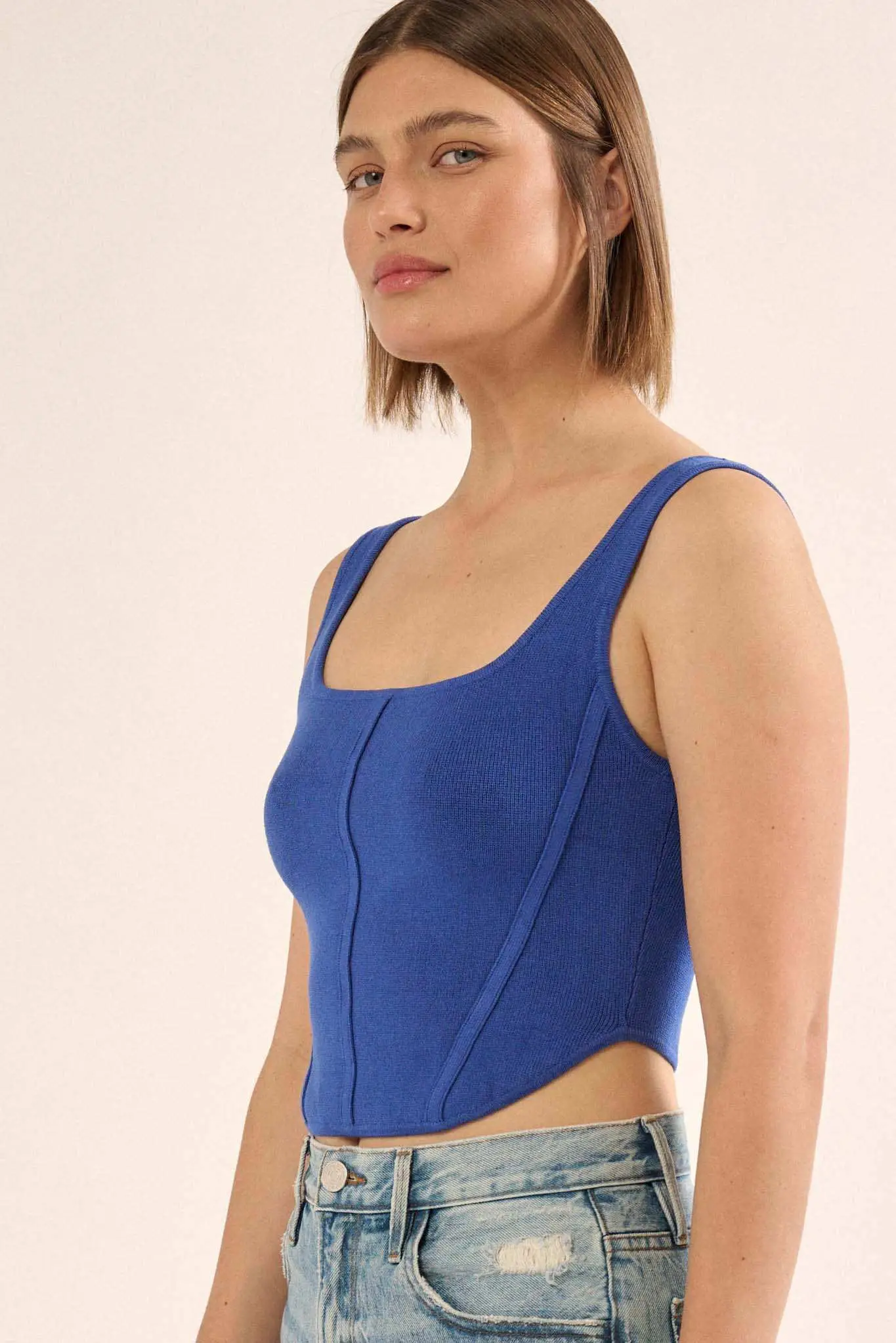 Shaper Fit Square Neck Rib-Knit Corset Tank Top - Image 31