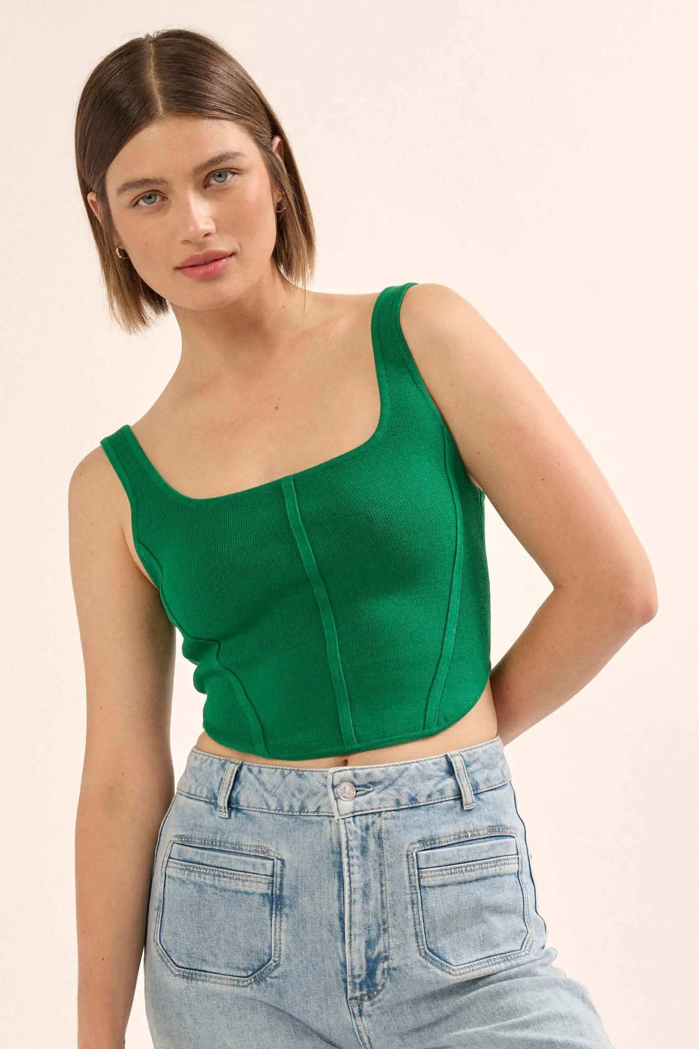 Shaper Fit Square Neck Rib-Knit Corset Tank Top - Image 34