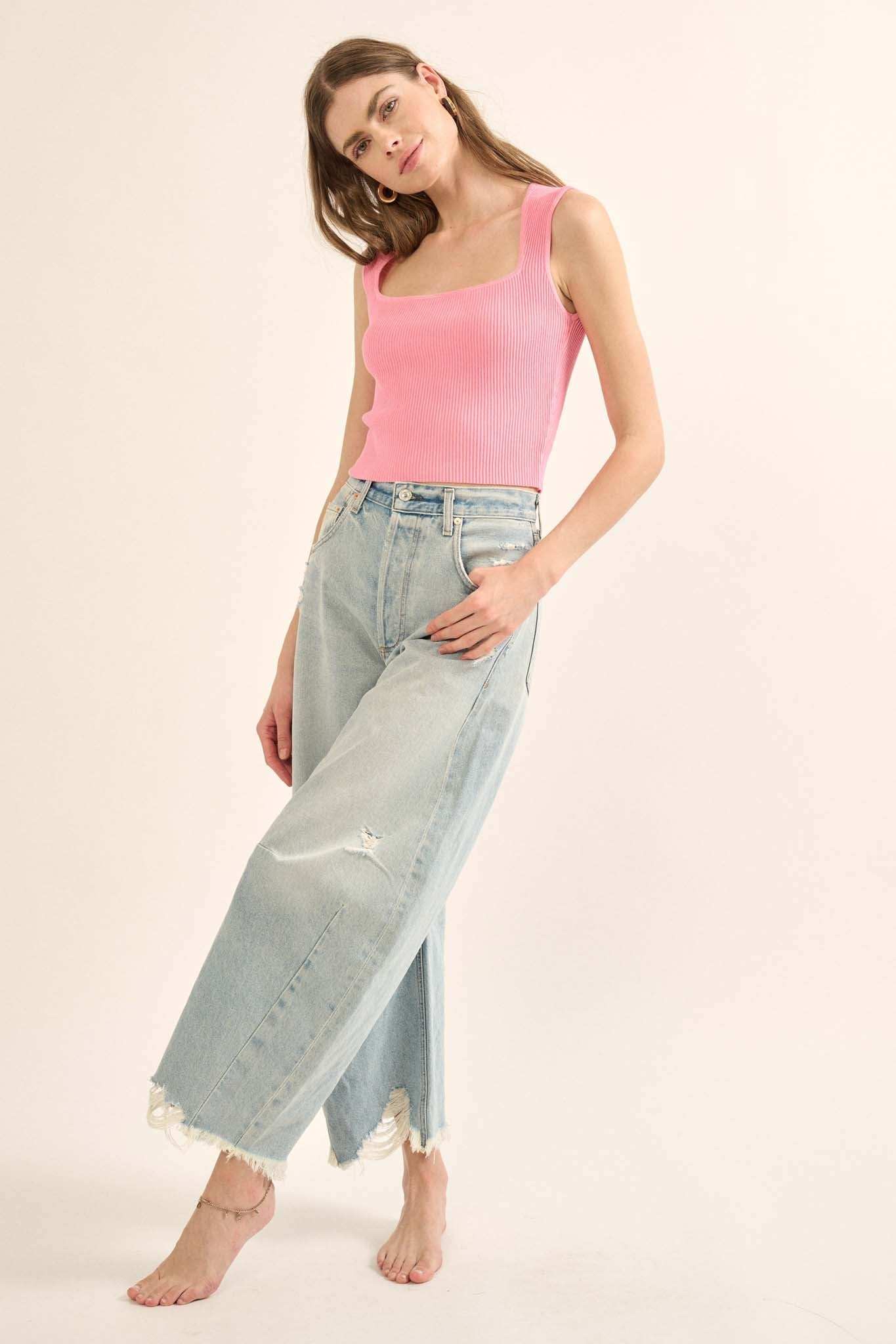 Shaper Fit Square Neck Rib-Knit Tank Top - Image 32