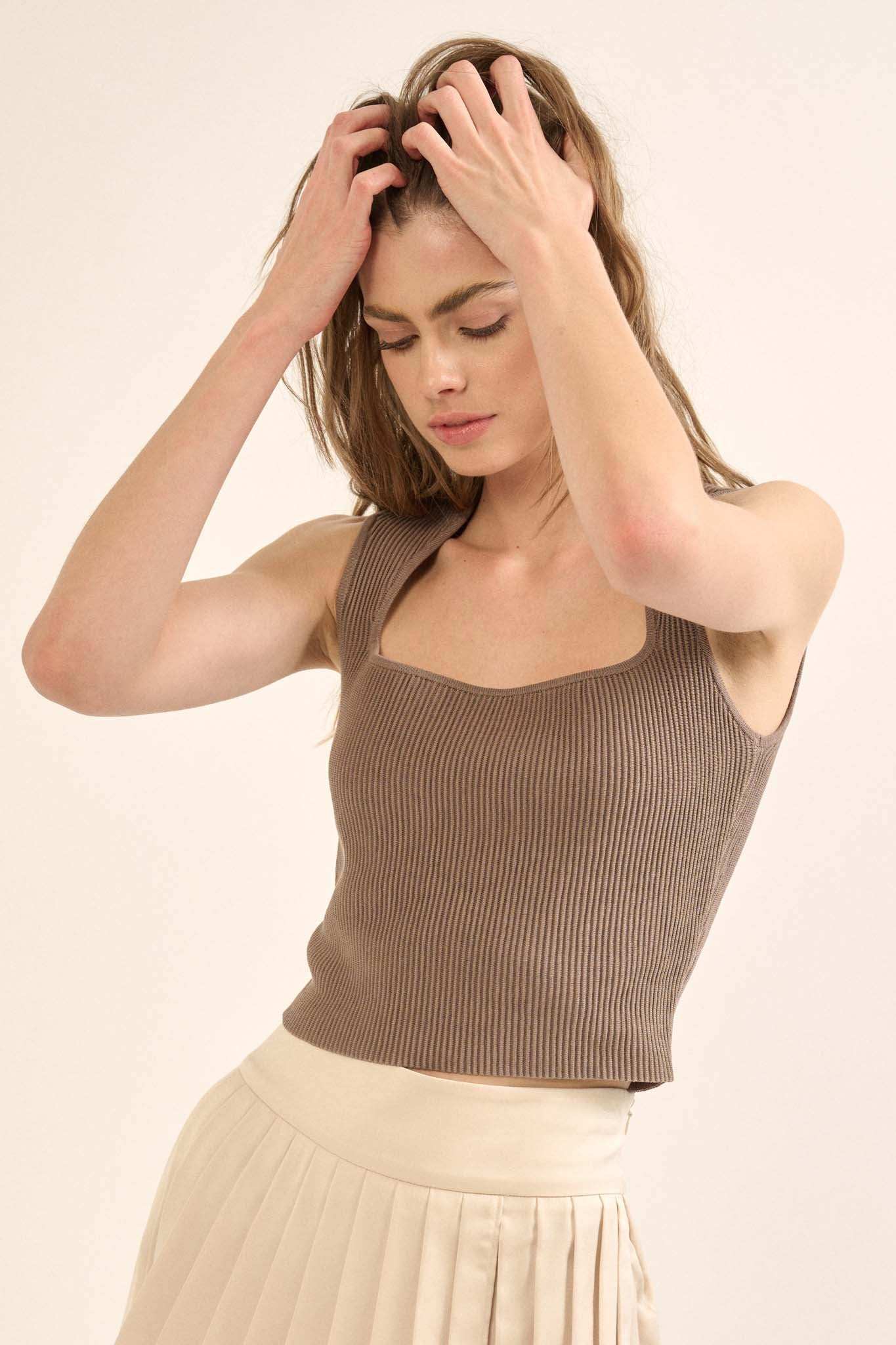 Shaper Fit Square Neck Rib-Knit Tank Top - Image 37
