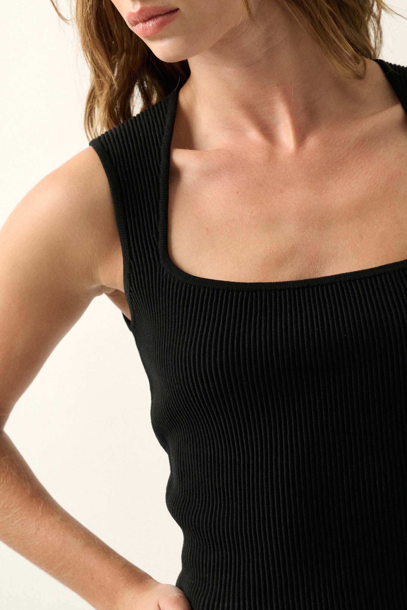 Shaper Fit Square Neck Rib-Knit Tank Top - Image 41