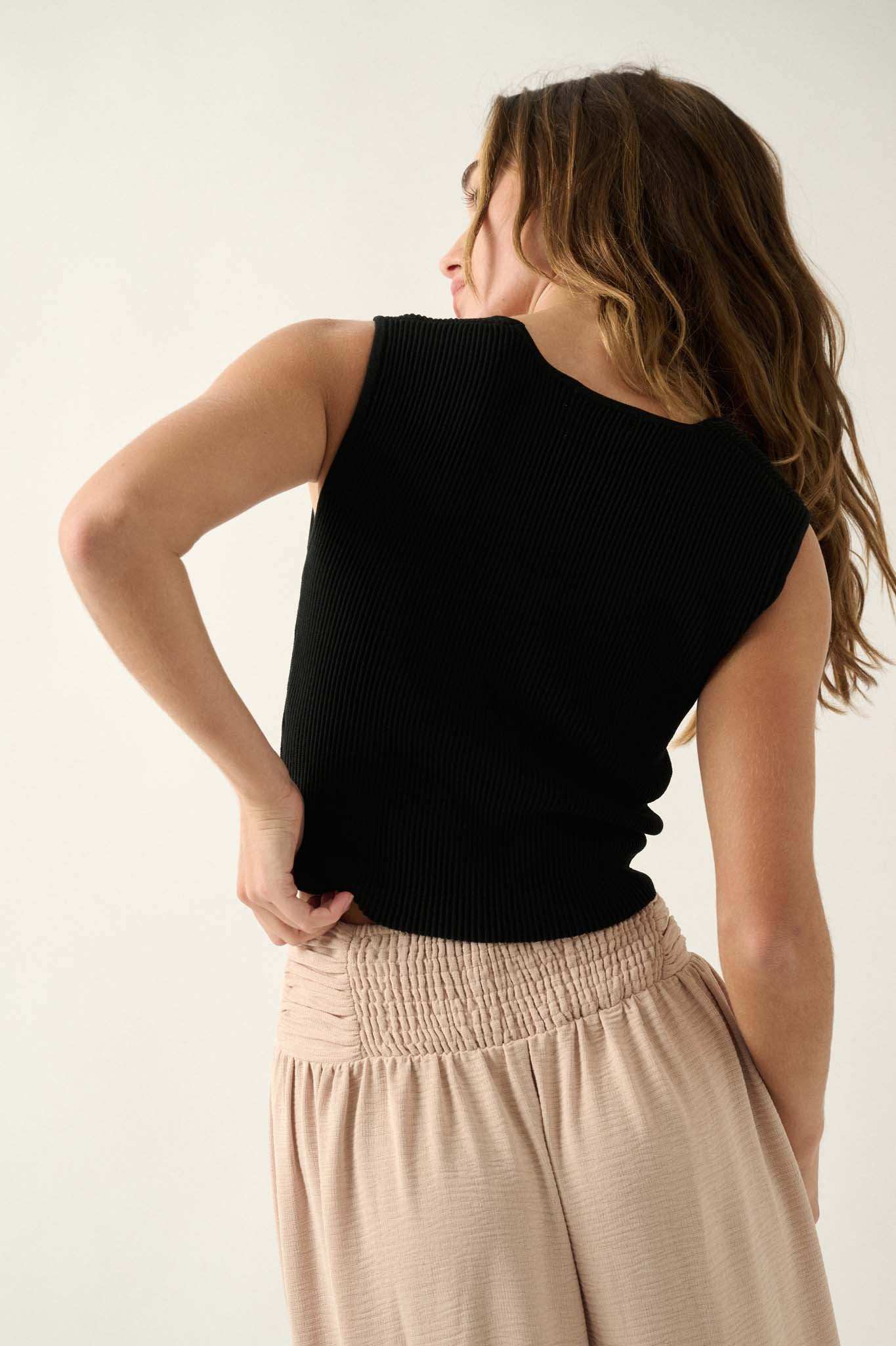 Shaper Fit Square Neck Rib-Knit Tank Top - Image 43