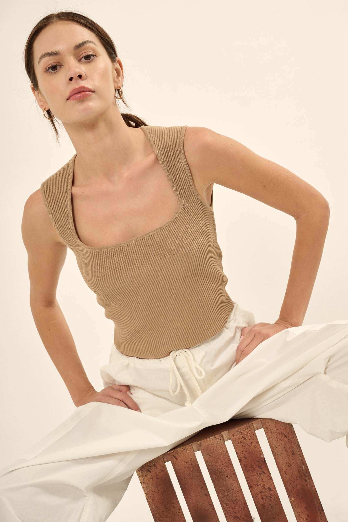 Shaper Fit Square Neck Rib-Knit Tank Top - Image 44