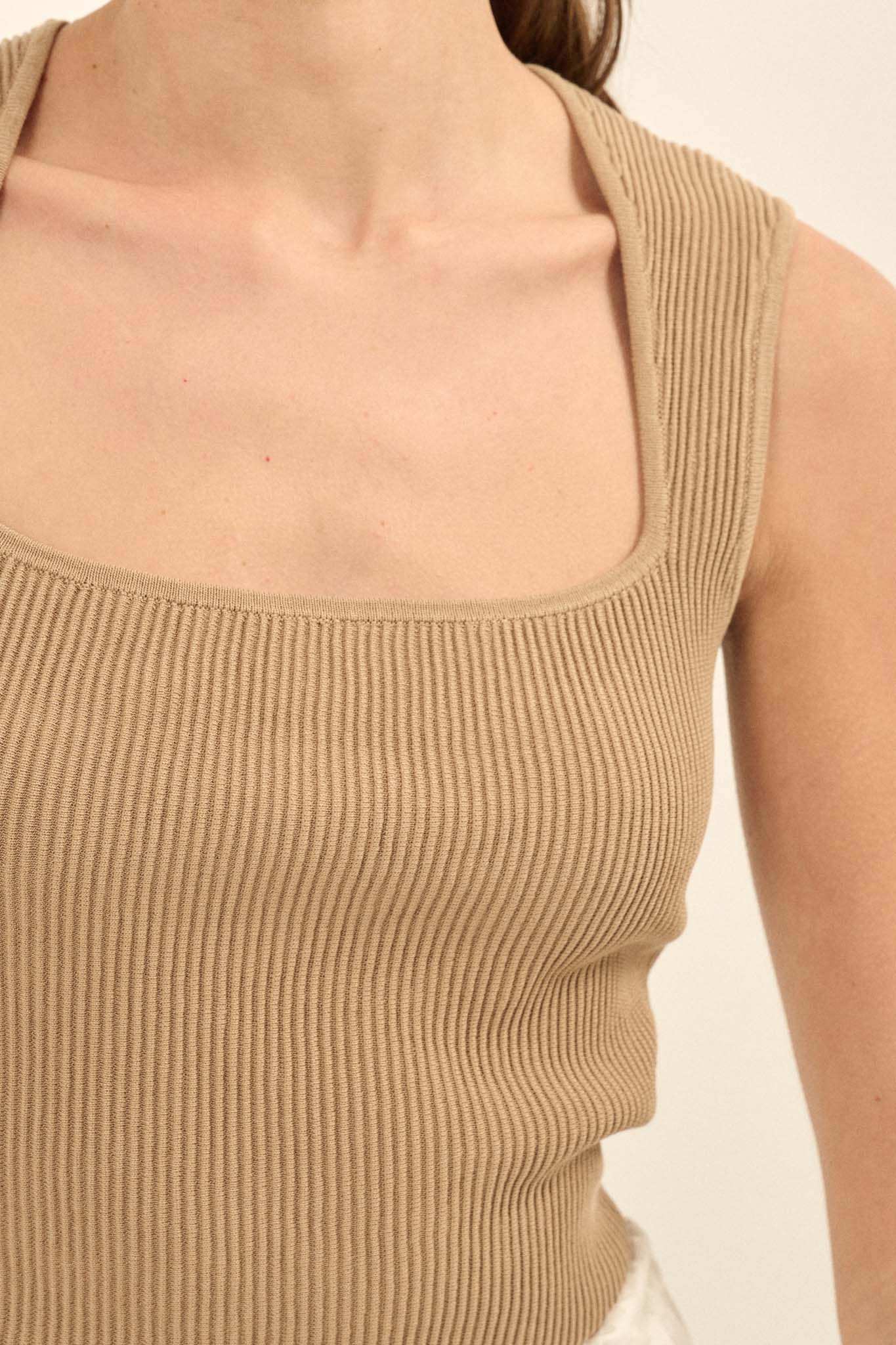 Shaper Fit Square Neck Rib-Knit Tank Top - Image 45