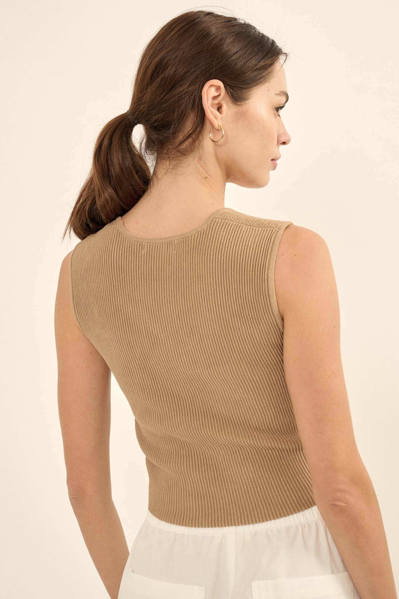 Shaper Fit Square Neck Rib-Knit Tank Top - Image 48