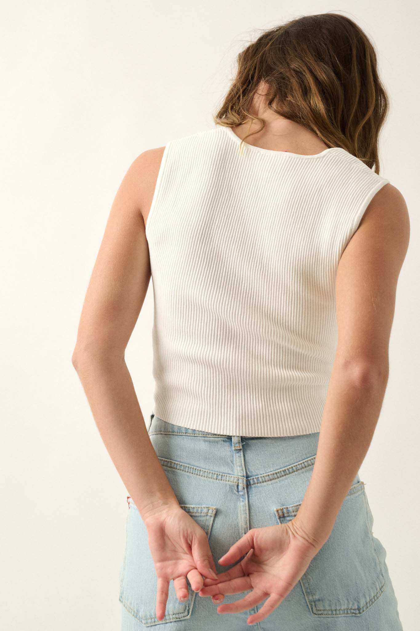 Shaper Fit Square Neck Rib-Knit Tank Top - Image 8