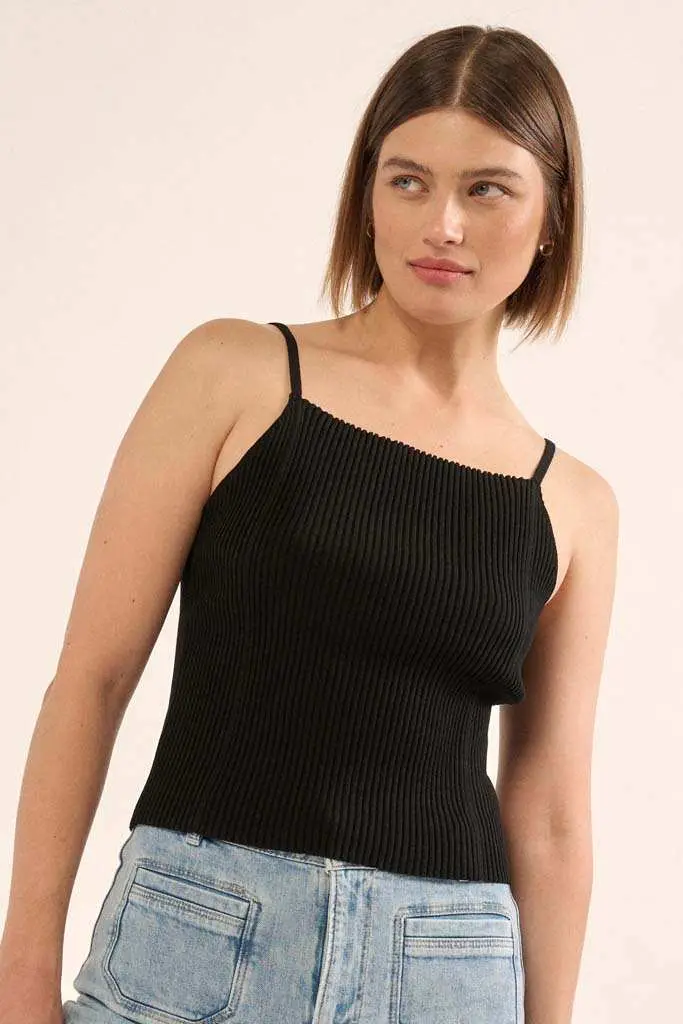 Shaper Fit Straight Neck Rib-Knit Cami Top - Image 8