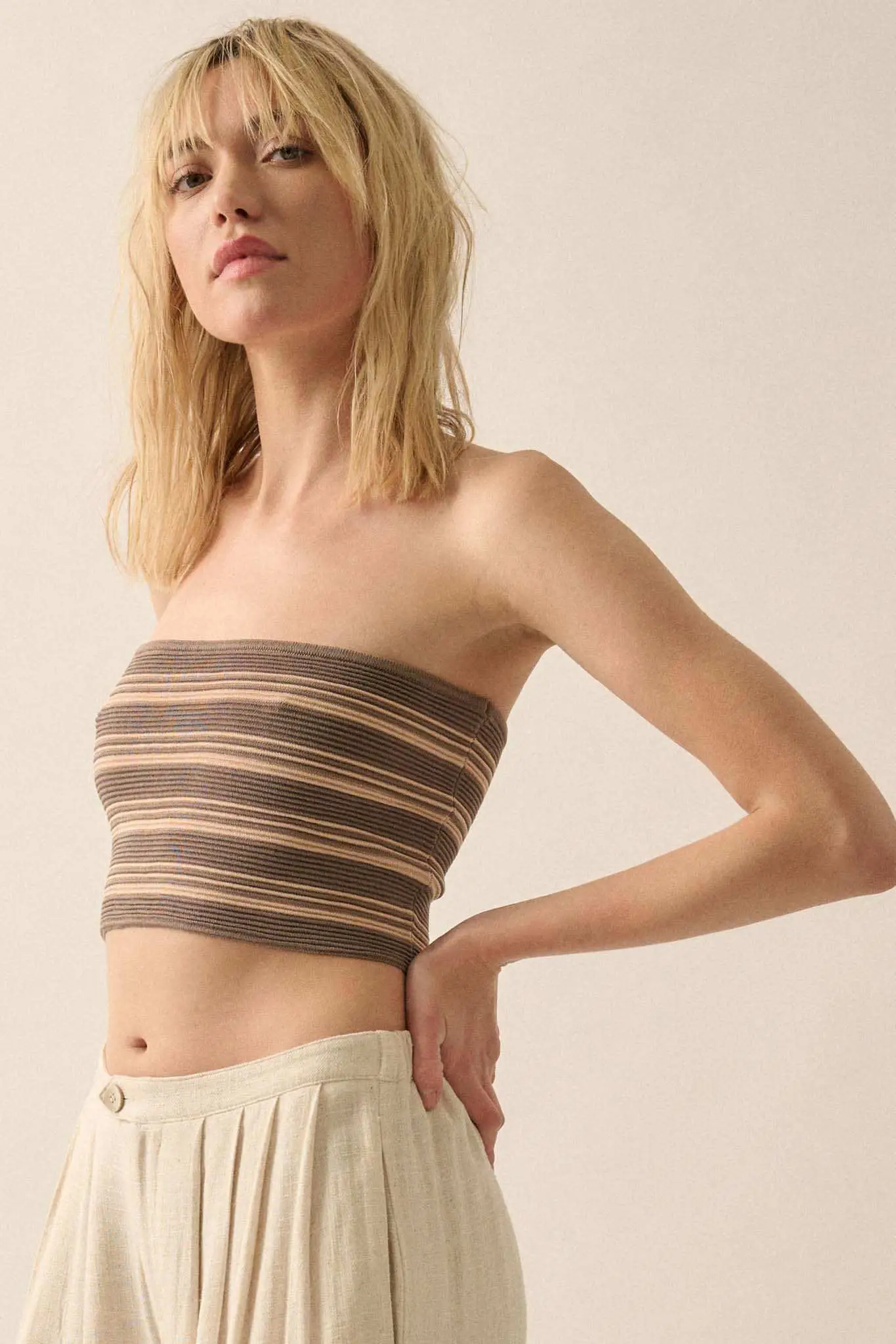 Shaper Fit Striped Rib-Knit Bandeau Tube Top - Image 17